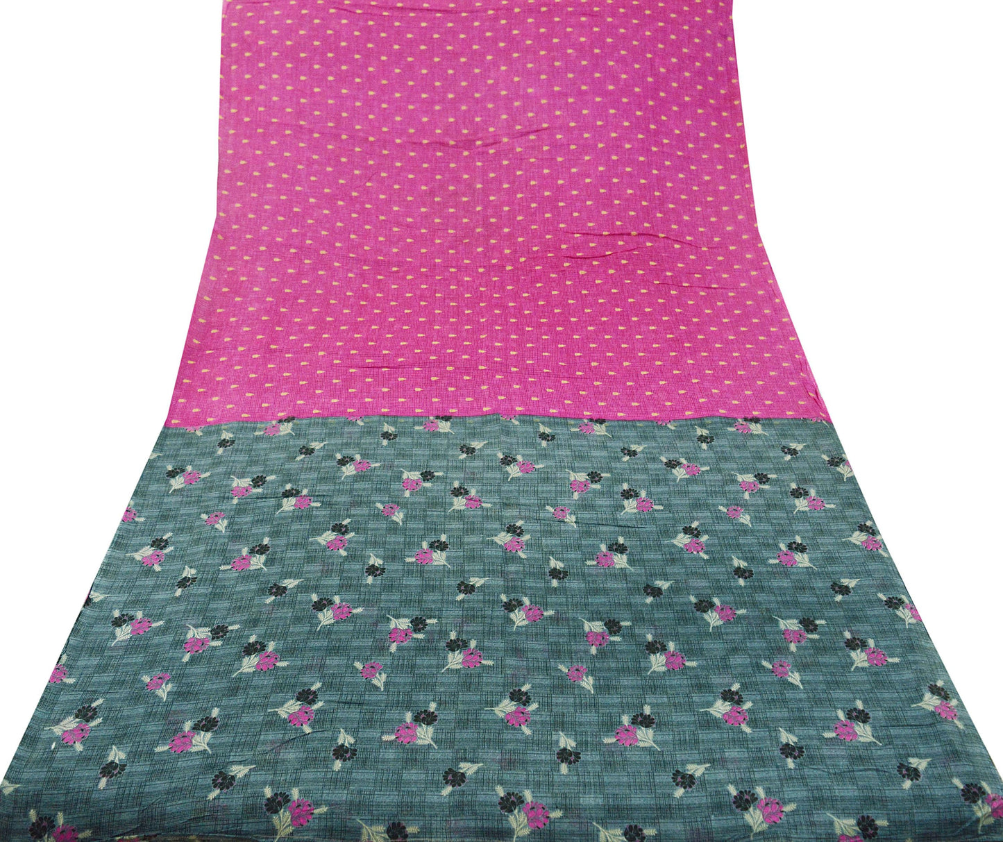 Indian Vintage Sari Gray & Pink Printed Blend Cotton Saree Craft Soft Fabric 5Yard Sewing Sarong Wrap Boho Paisley