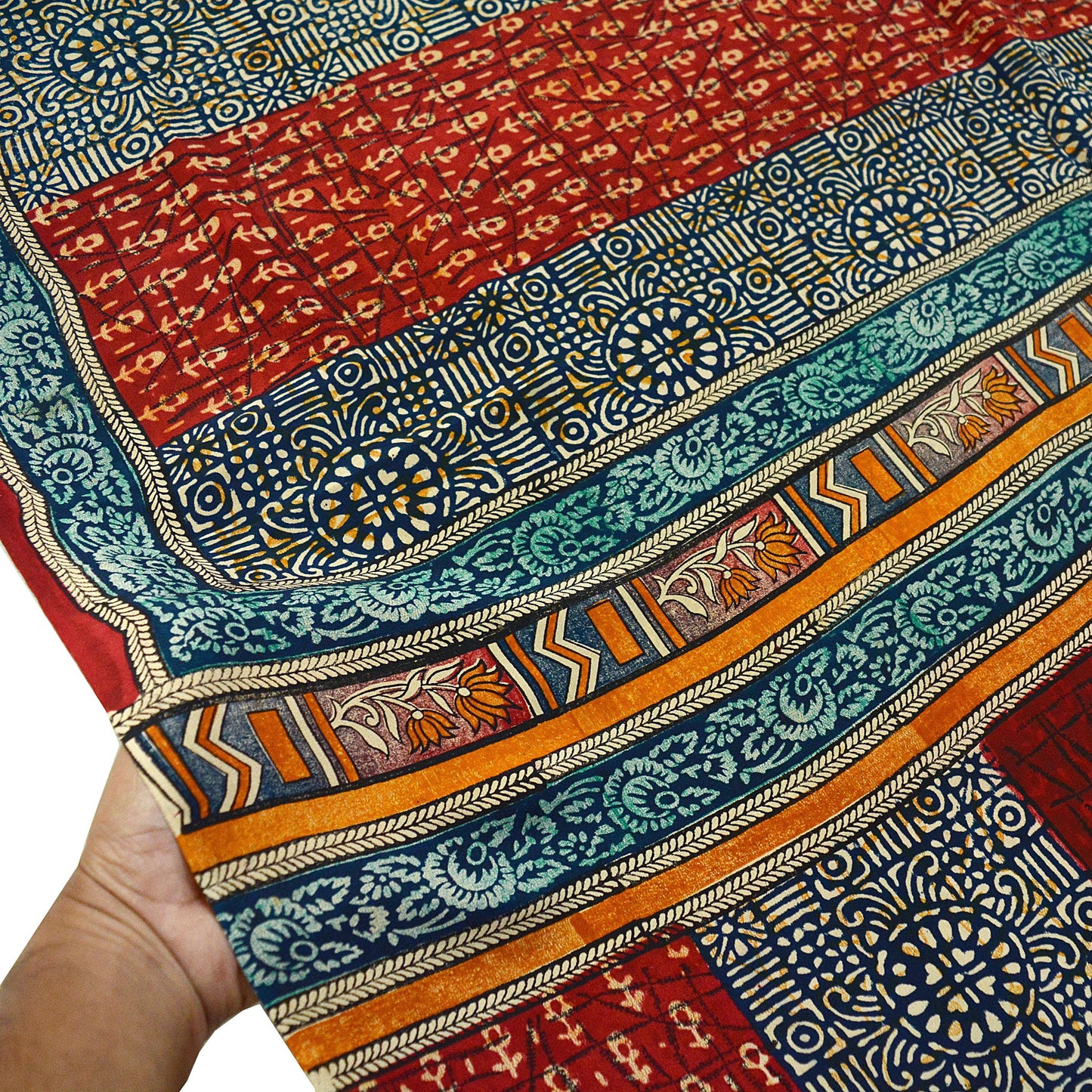 Indian Vintage Sari Multi Pure Crepe Silk Block Printed Saree 5yard Sewing Floral Soft Craft Fabric Wrap