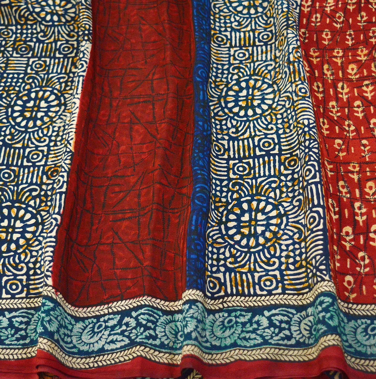 Indian Vintage Sari Multi Pure Crepe Silk Block Printed Saree 5yard Sewing Floral Soft Craft Fabric Wrap