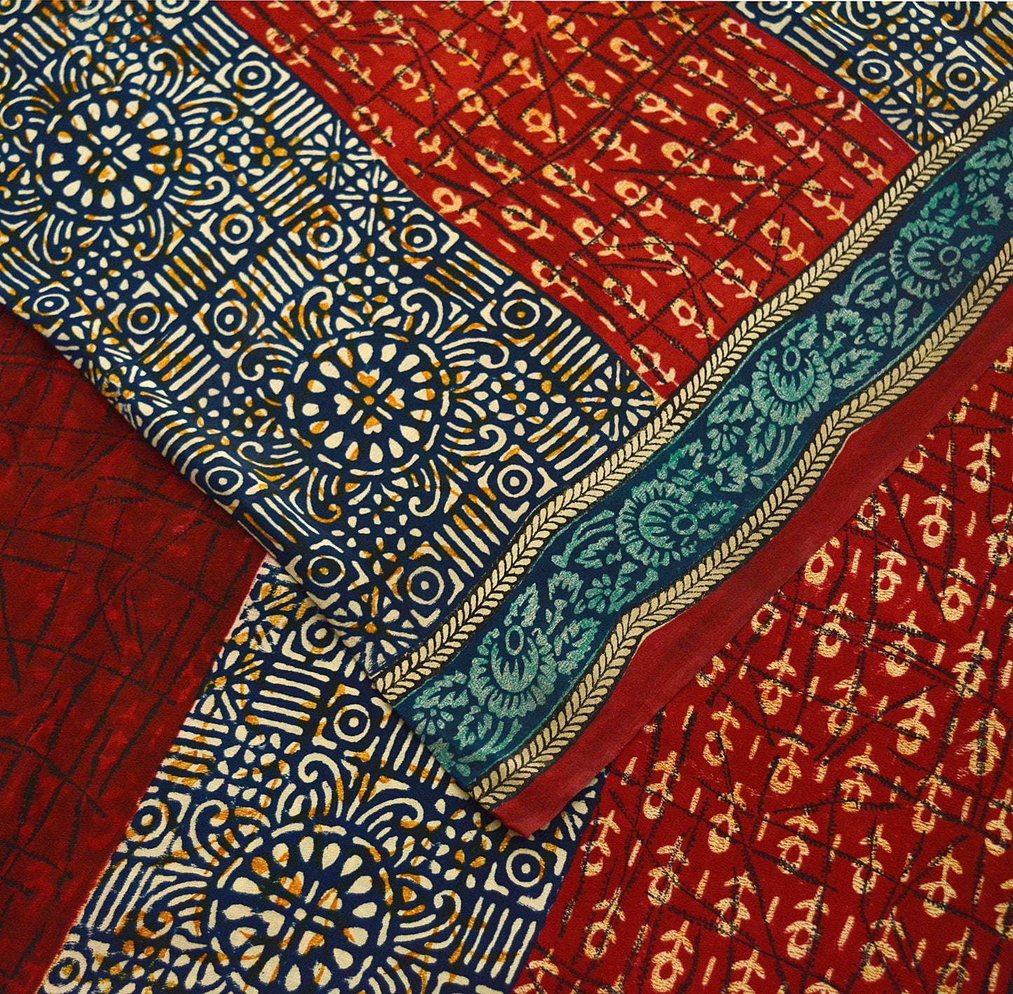 Indian Vintage Sari Multi Pure Crepe Silk Block Printed Saree 5yard Sewing Floral Soft Craft Fabric Wrap