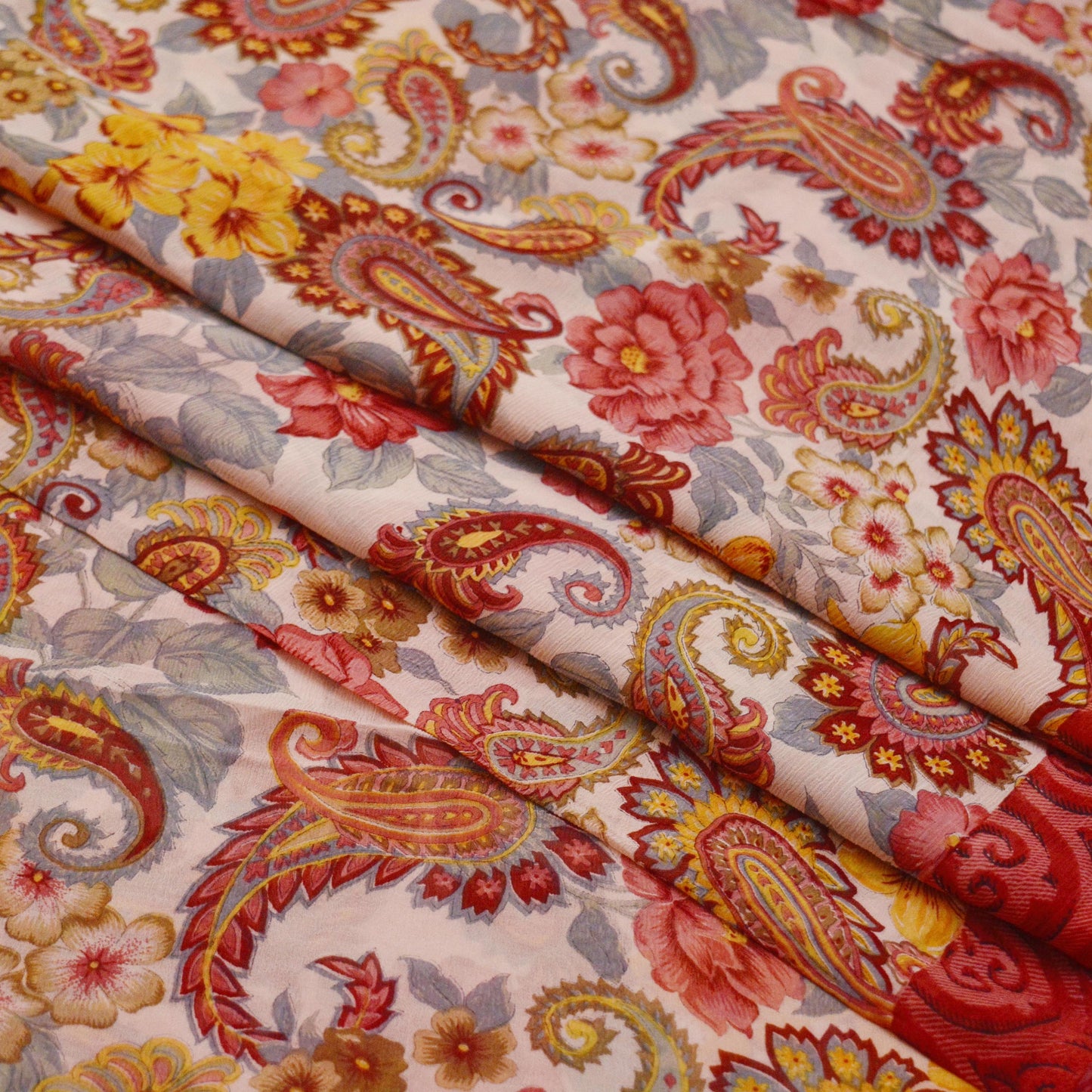 Indian Vintage Sari Red & Ivory Pure Chiffon Silk Saree Craft Fabric Sewing 5Yard Soft Light Sari Dress Making Floral