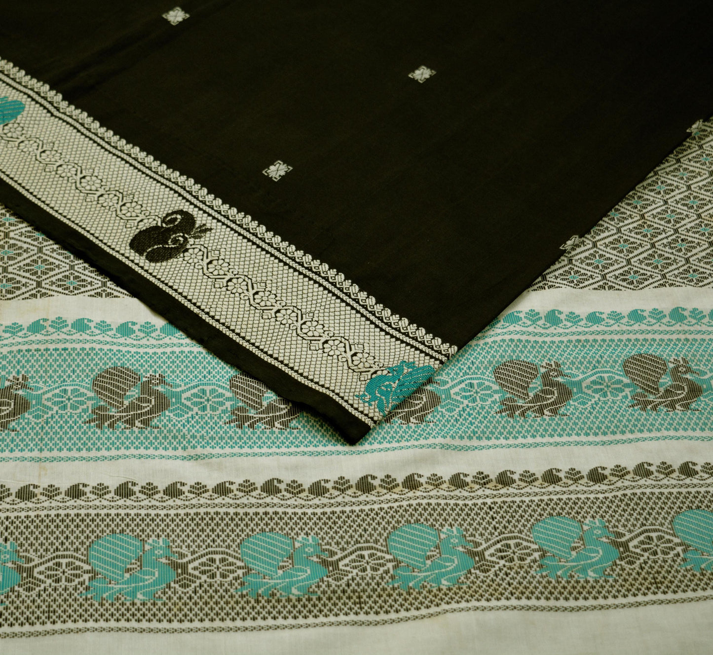 Indian Vintage Sari Black Pure Cotton Hand Woven Baluchari Saree 5yard Ethnic Lady Design