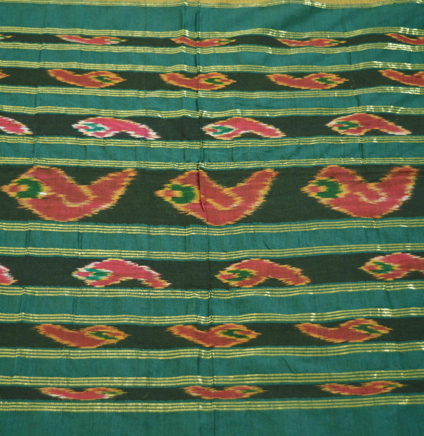 Indian Vintage Green & Saffron Dupatta Long Stole Hand woven Sambalpuri Ikat Hijab Pure Cotton Indian Scarves Veil Fringes