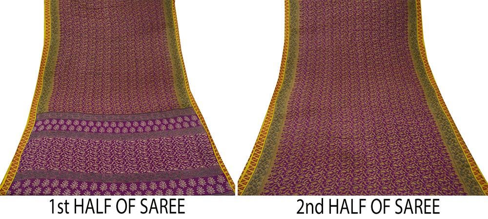 Indian Vintage Sari Purple Pure Cotton Printed Saree 5Yard Craft Fabric Soft Sewing Sarong Wrap Boho Floral Quilting crafting dressmaking