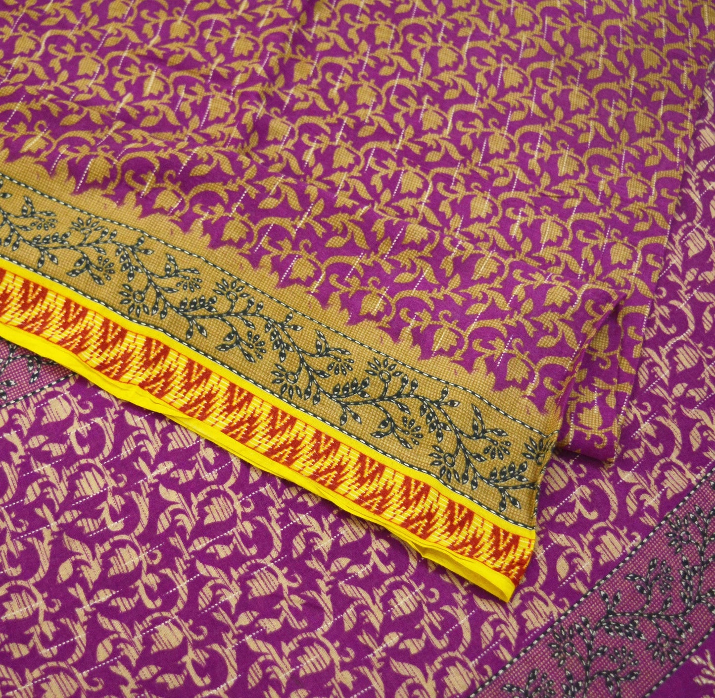 Indian Vintage Sari Purple Pure Cotton Printed Saree 5Yard Craft Fabric Soft Sewing Sarong Wrap Boho Floral Quilting crafting dressmaking
