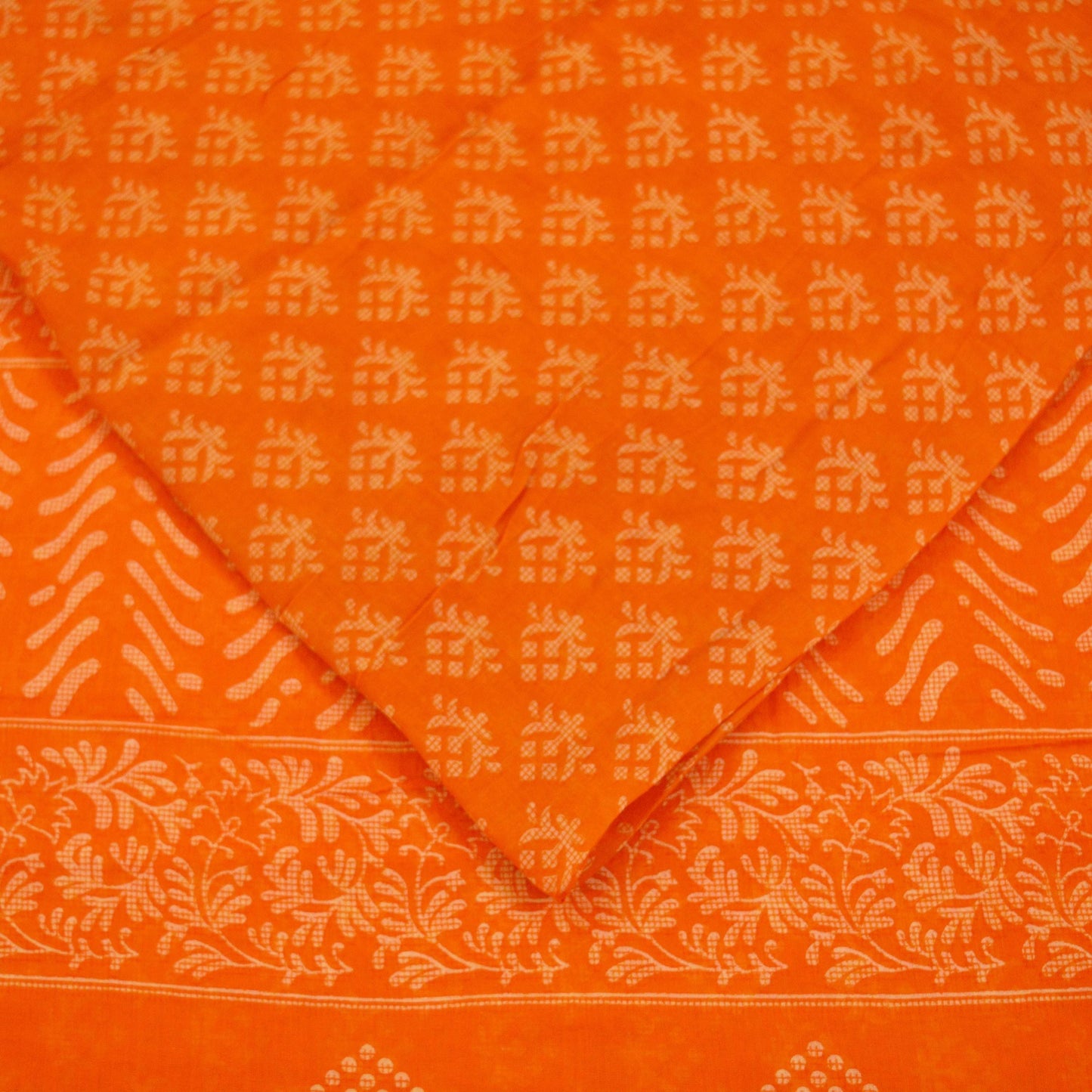 FREE SHIPPING Indian Vintage Sari Orange 100% Pure Cotton Printed Saree 5Yd Craft Fabric Soft Sewing Sarong Wrap Floral Quilting Crafting