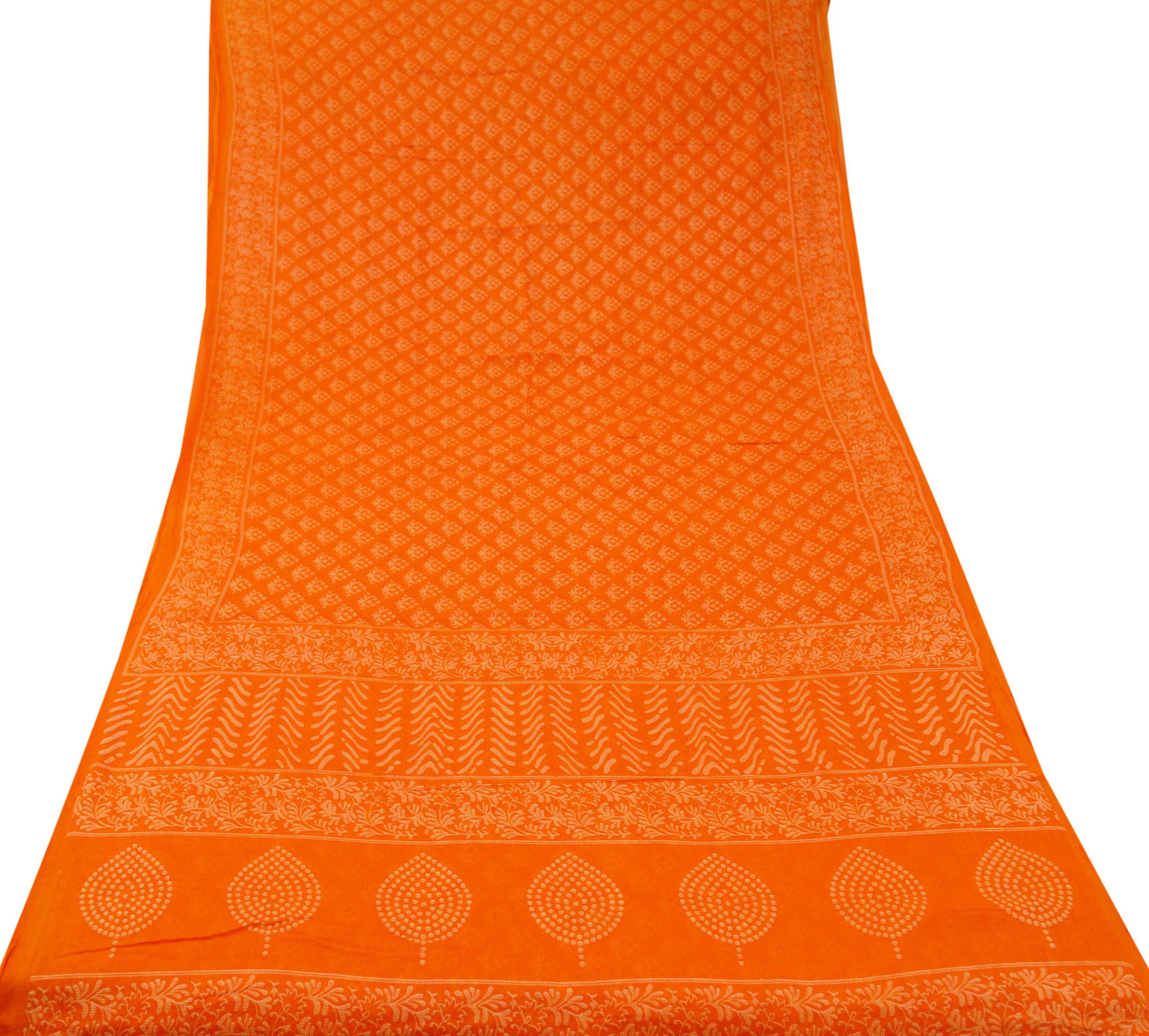 FREE SHIPPING Indian Vintage Sari Orange 100% Pure Cotton Printed Saree 5Yd Craft Fabric Soft Sewing Sarong Wrap Floral Quilting Crafting