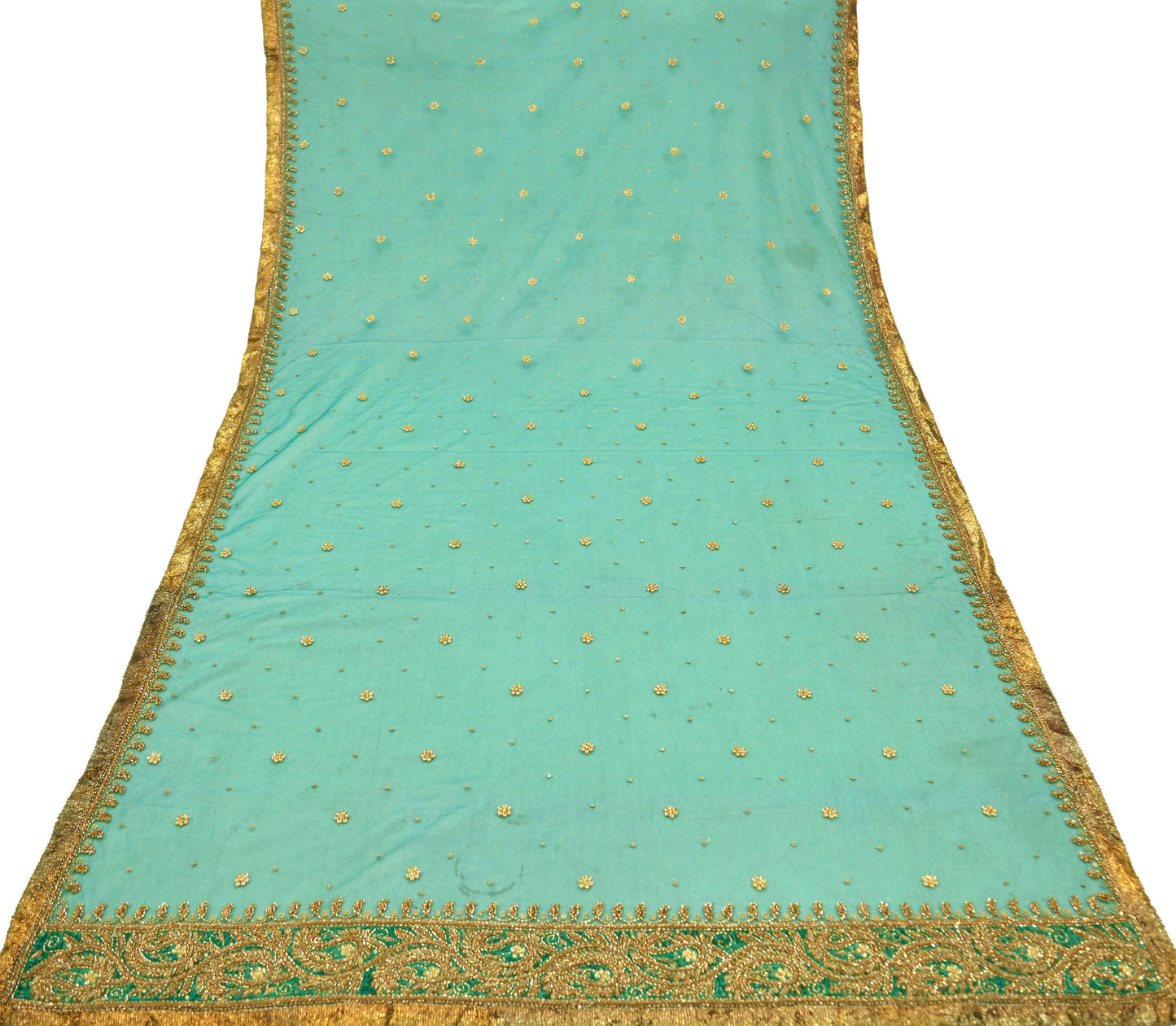 Indian Vintage Heavy Bridal Dupatta Green Net Mesh Long Stole Hand Embroidered Scarf Zardozi Zari Sequins Wedding/Party wear hijab veil