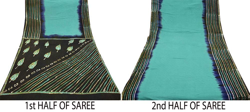 Indian Vintage Sari Black & Green Batik 100% Pure Cotton Printed Sarees 5Yd Craft Fabric Soft Sewing Sarong Wrap Boho Quilting Dress making