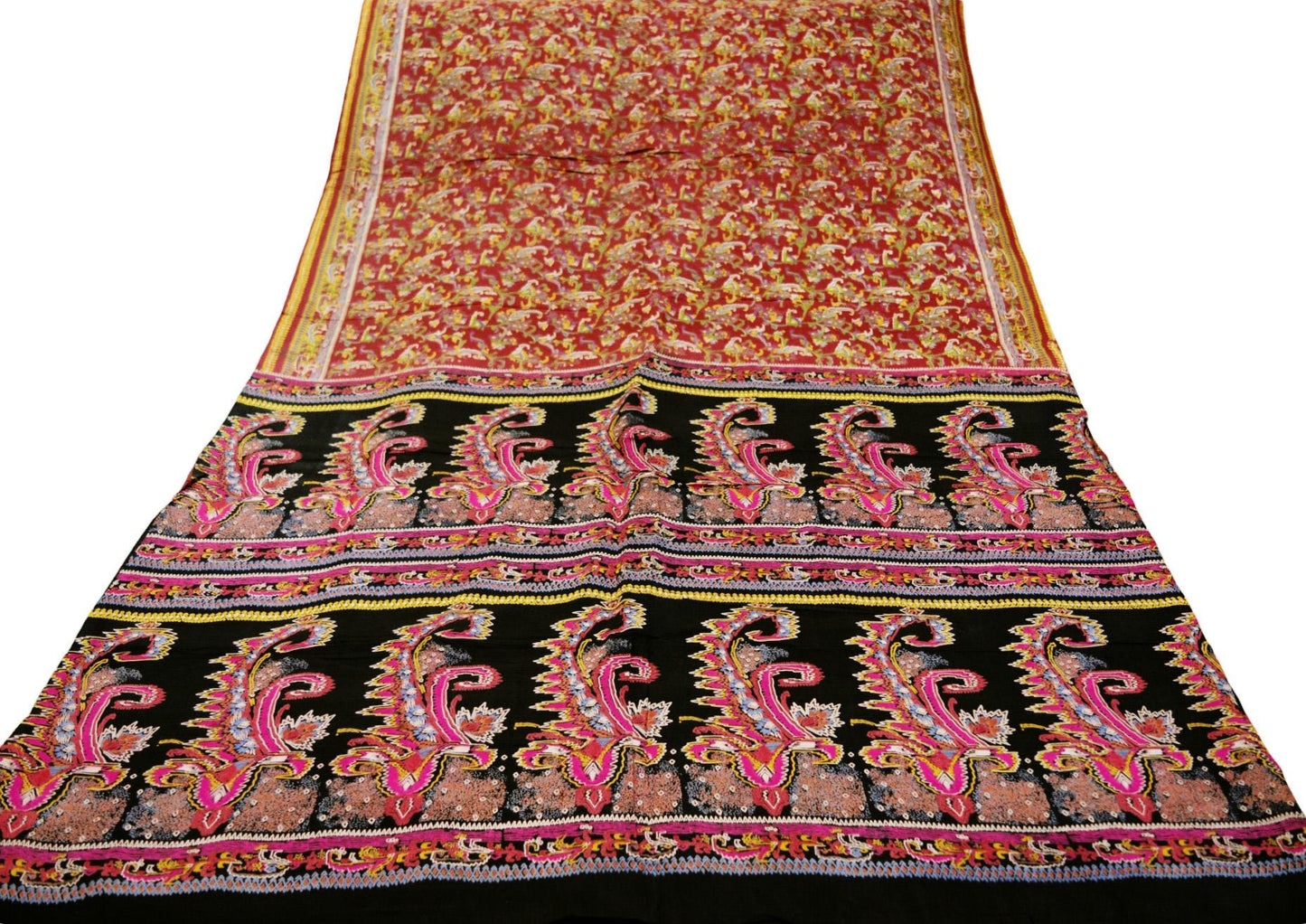 iIndian Vintage Sari Black & Maroon 100% Pure Silk Printed Saree Indian 6yd Sewing Craft Fabric DressMaking Soft Paisley