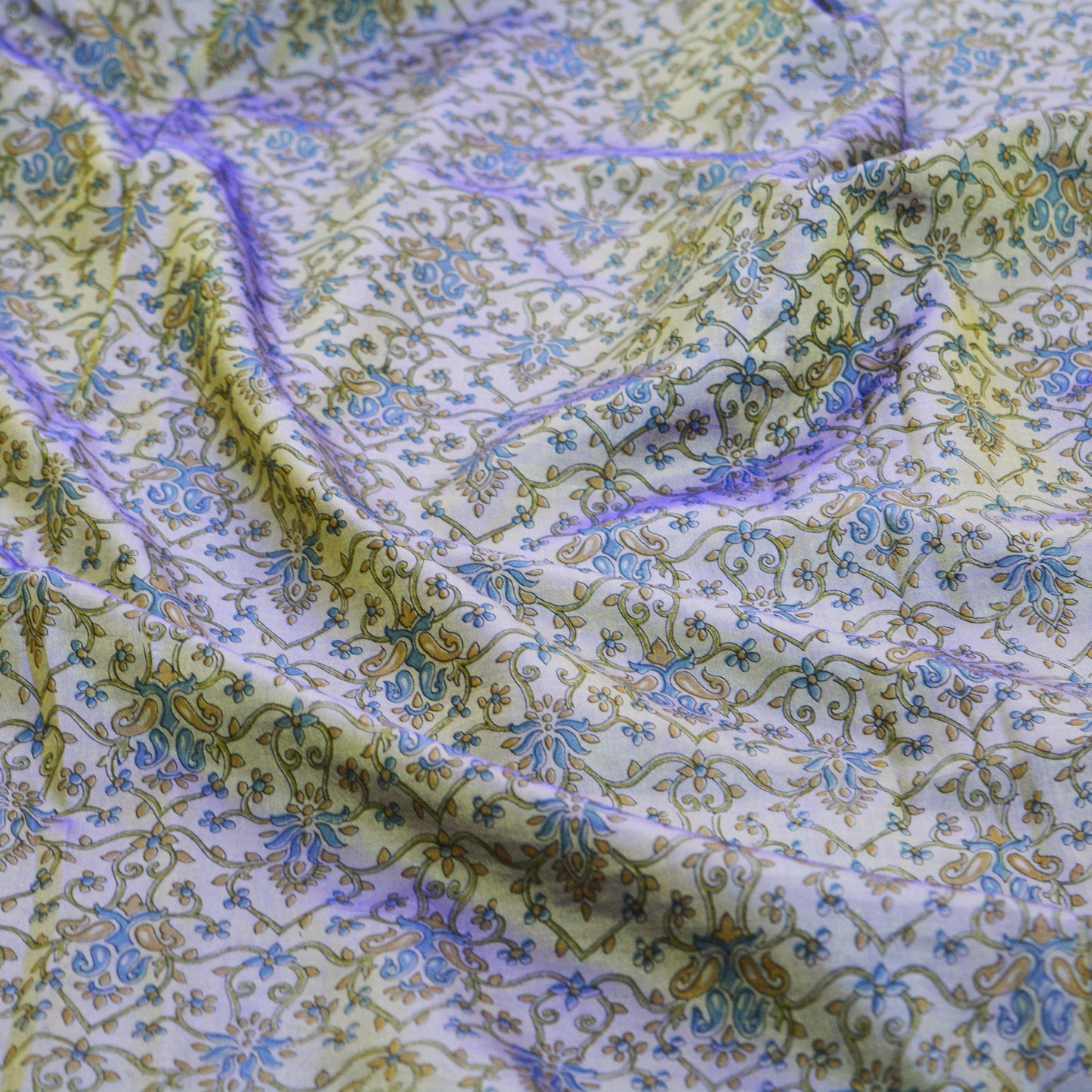 Indian Vintage Sari Purple Pure Silk Printed Saree 5yd Sewing Quilting Craft Fabric DressMaking Soft Zari Used Upcycle
