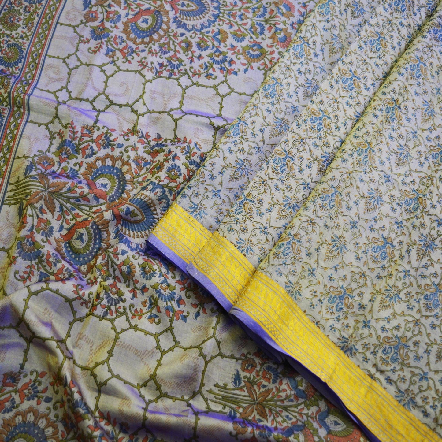 Indian Vintage Sari Purple Pure Silk Printed Saree 5yd Sewing Quilting Craft Fabric DressMaking Soft Zari Used Upcycle