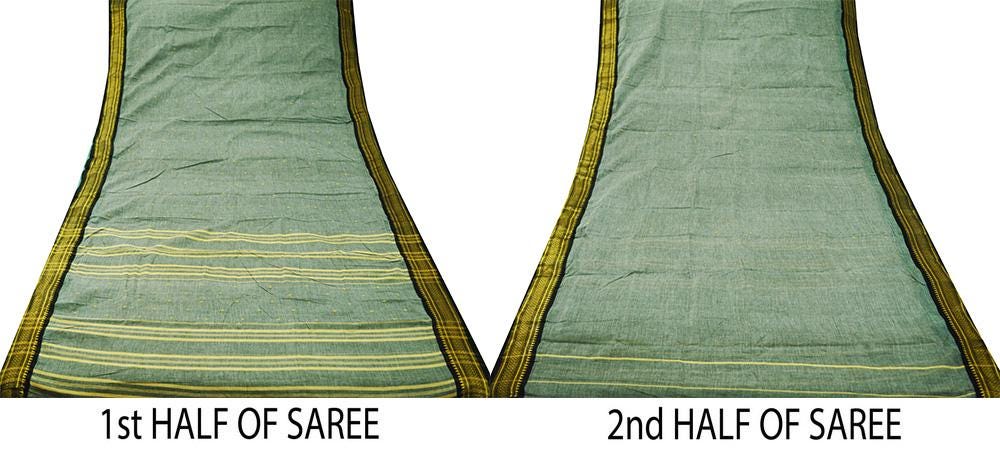 Vintage Sari Gray Pure Cotton Hand Woven Saree Golden Zari 5Yard Soft Floral Golden Zari