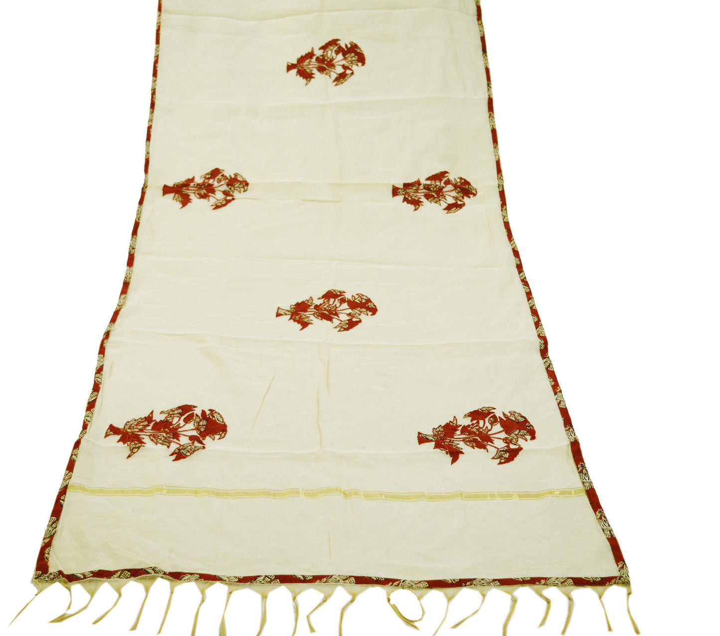 Indian Beige Vintage Dupatta Long Stole Hand Woven Blend Cotton Indian Scarf Veil Soft Floral
