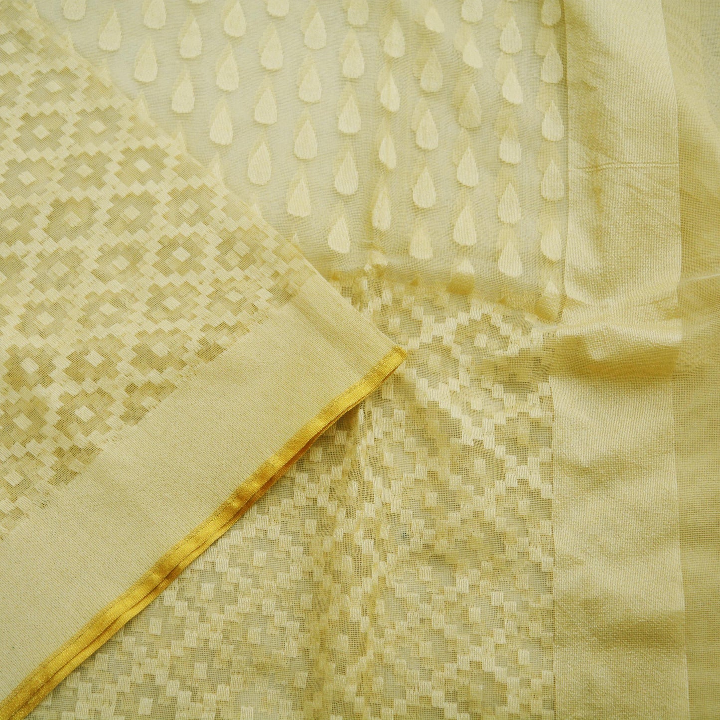 Indian Beige Vintage Dupatta Long Stole Hand Woven Blend Cotton Indian Scarf Veil Soft Floral