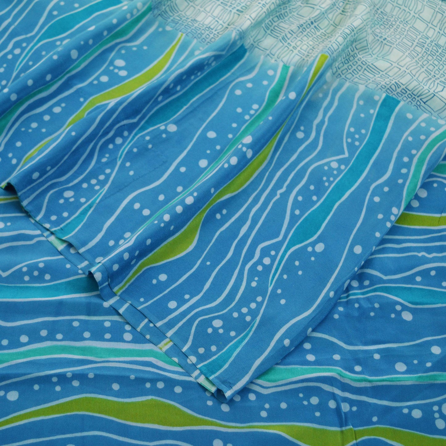Indian Vintage Sari Blue & Green Pure Crepe Silk Printed Saree 5yard Sewing Floral Soft Craft Fabric Wrap