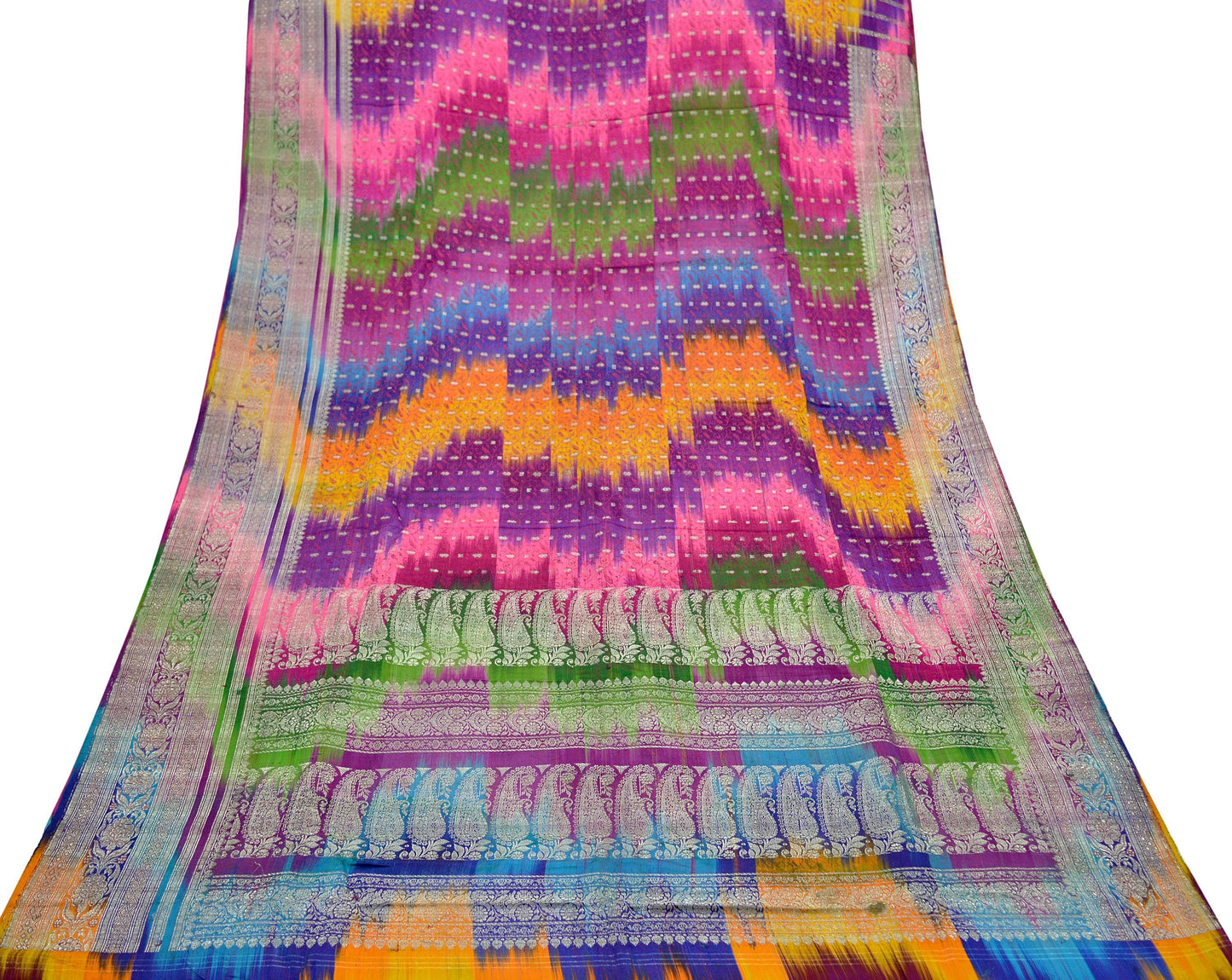 Indian Vintage Multi Heavy Wedding Sari Pure Satin Silk Woven Banarasi Tanchoi Sarees 5Yd Craft Fabric Golden Zari Ethnic Dress Making