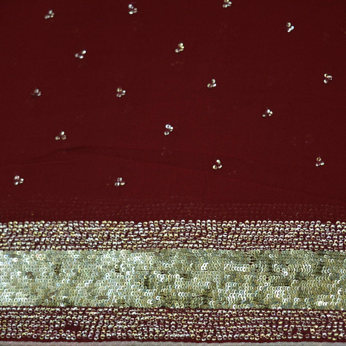 Indian Vintage Dupatta Maroon Pure Georgette silk Long Stole Hand Embroidered Scarves Stole Veil Wrap Sequins