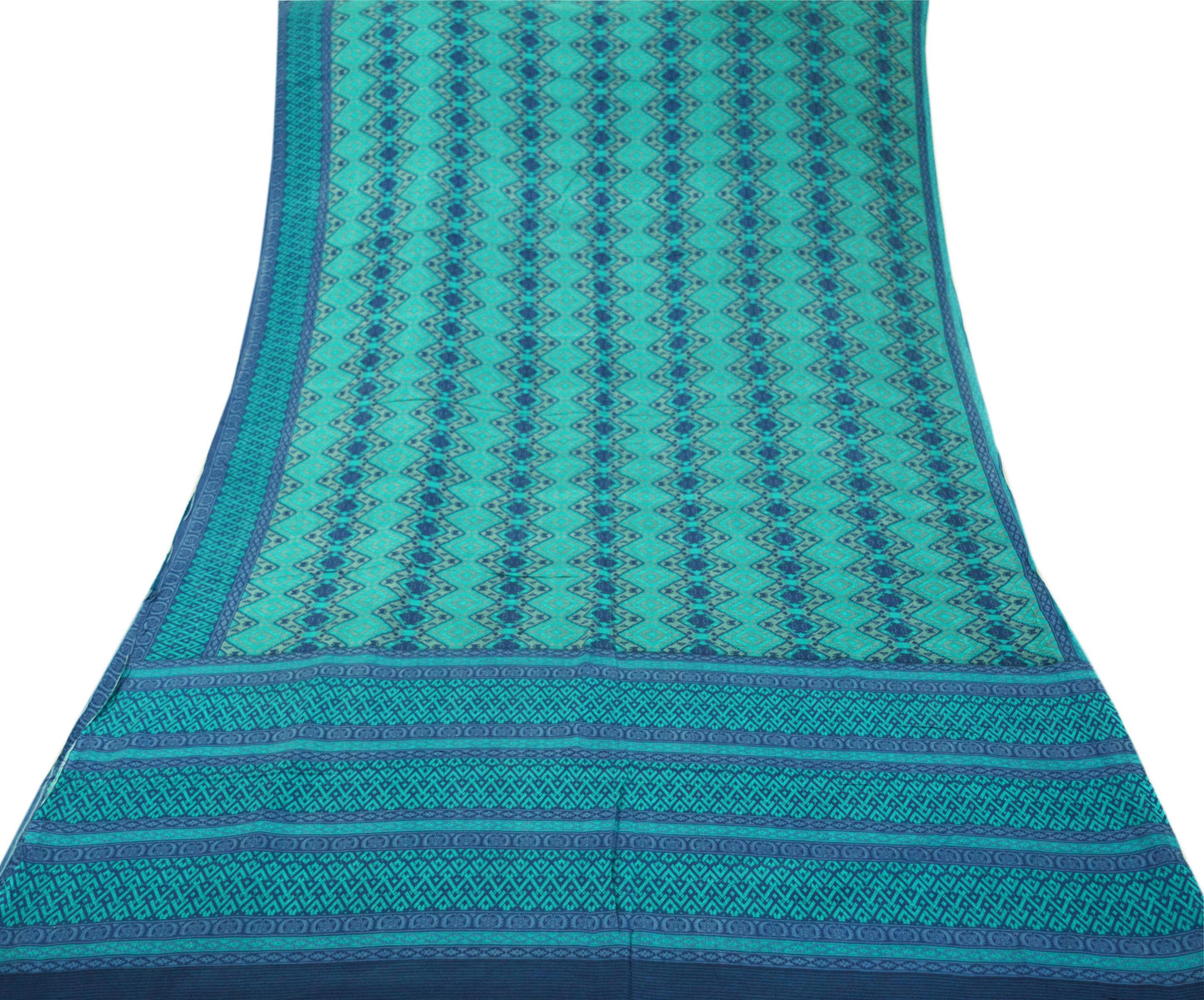 Indian Vintage Sari Green & Blue 100% Pure Silk Printed Sarees 5yd Sewing Craft Fabric DressMaking Soft Wrap