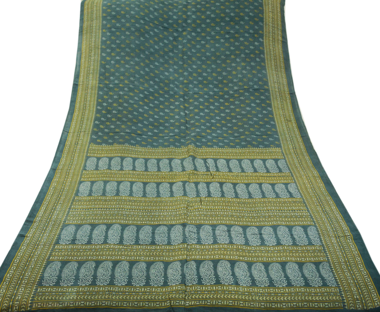 Indian Vintage Sari Gray 100% Pure Silk Block Printed Saree 6yard Sewing Craft Fabric DressMaking Soft Floral
