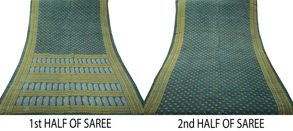 Indian Vintage Sari Gray 100% Pure Silk Block Printed Saree 6yard Sewing Craft Fabric DressMaking Soft Floral