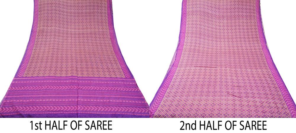 Indian Vintage Sari Beige & Purple 100% Pure Silk Printed Saree 5yd Sewing Craft Fabric DressMaking Soft Floral
