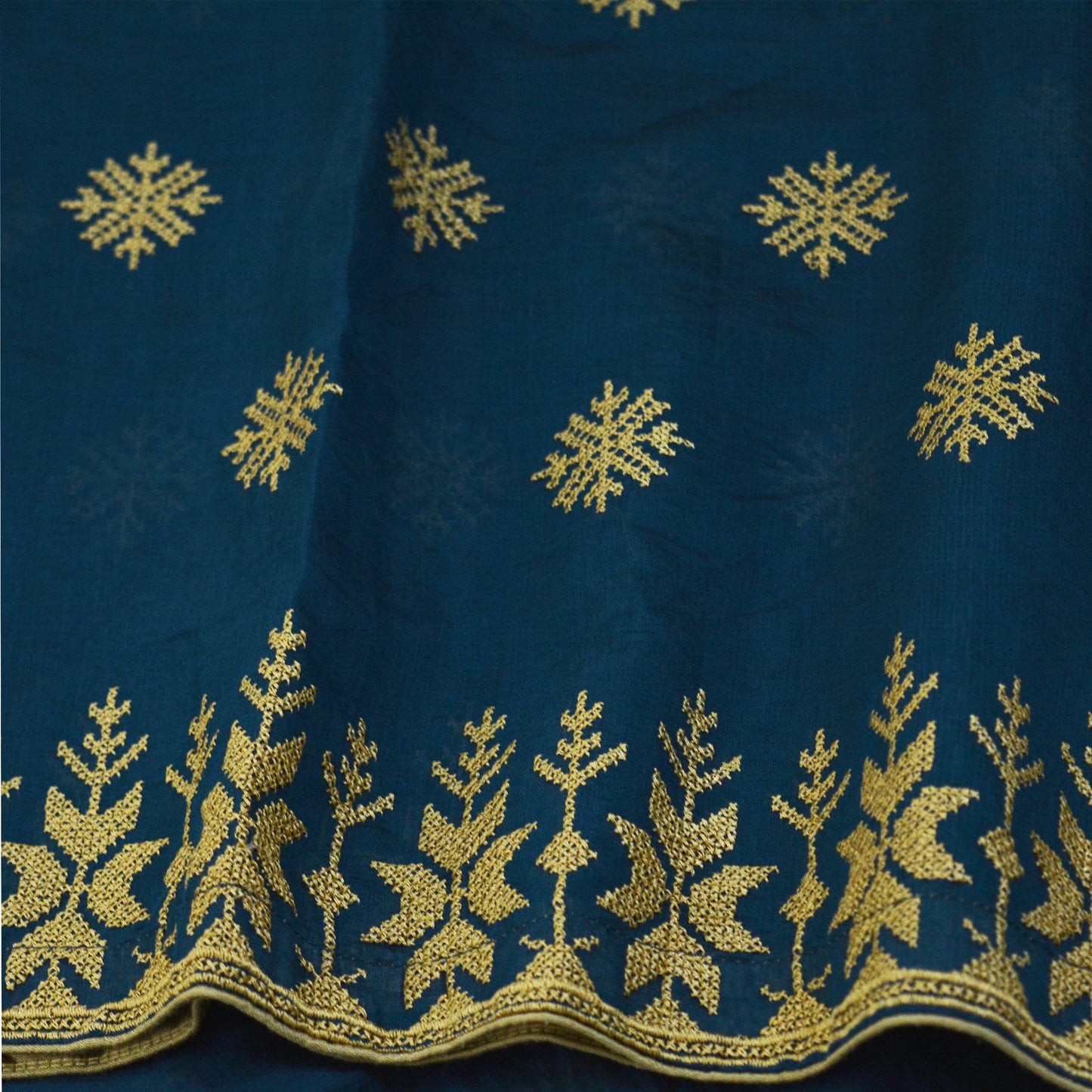 Indian Teal Green Vintage Dupatta Long Stole Hand Embroidered Blend Cotton Indian Scarf Veil Soft Floral
