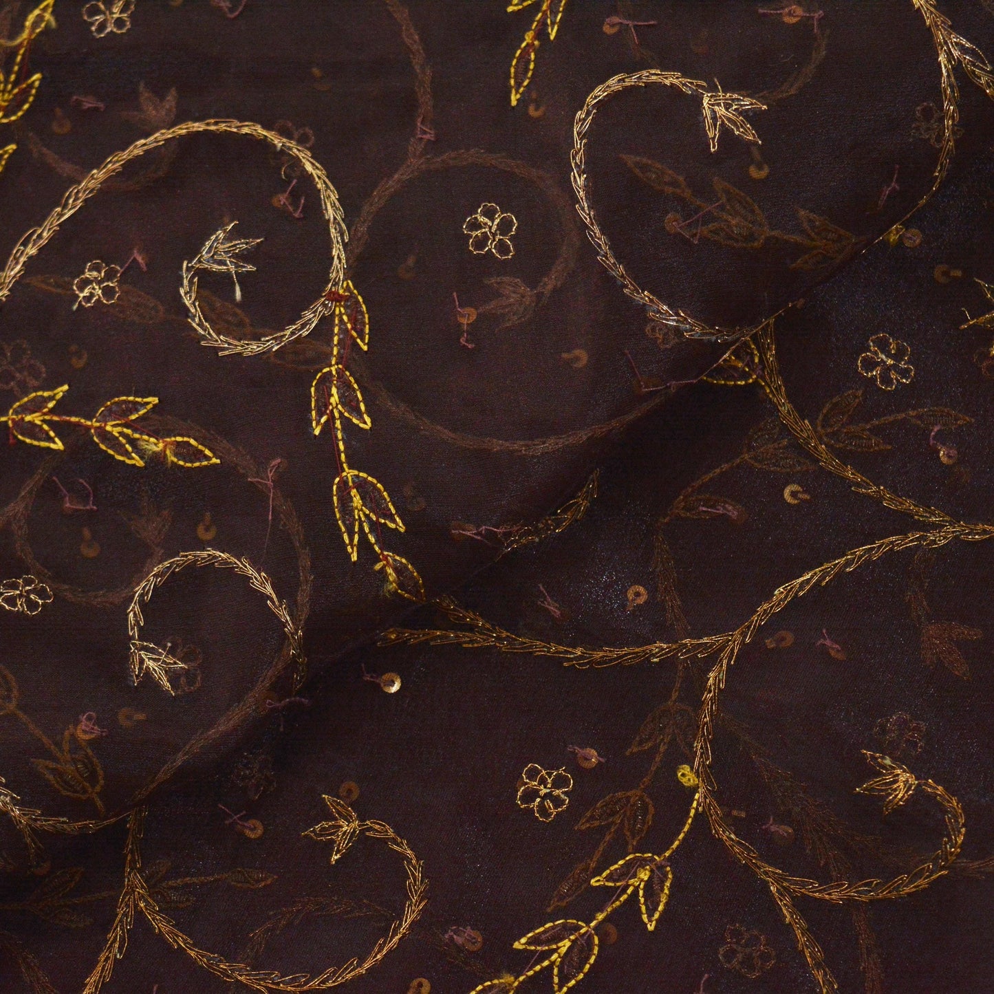 Indian Vintage Heavy Maroon Dupatta Organza Long Stole Hand Embroidered Scarves Zari Zardozi/Dabka Floral