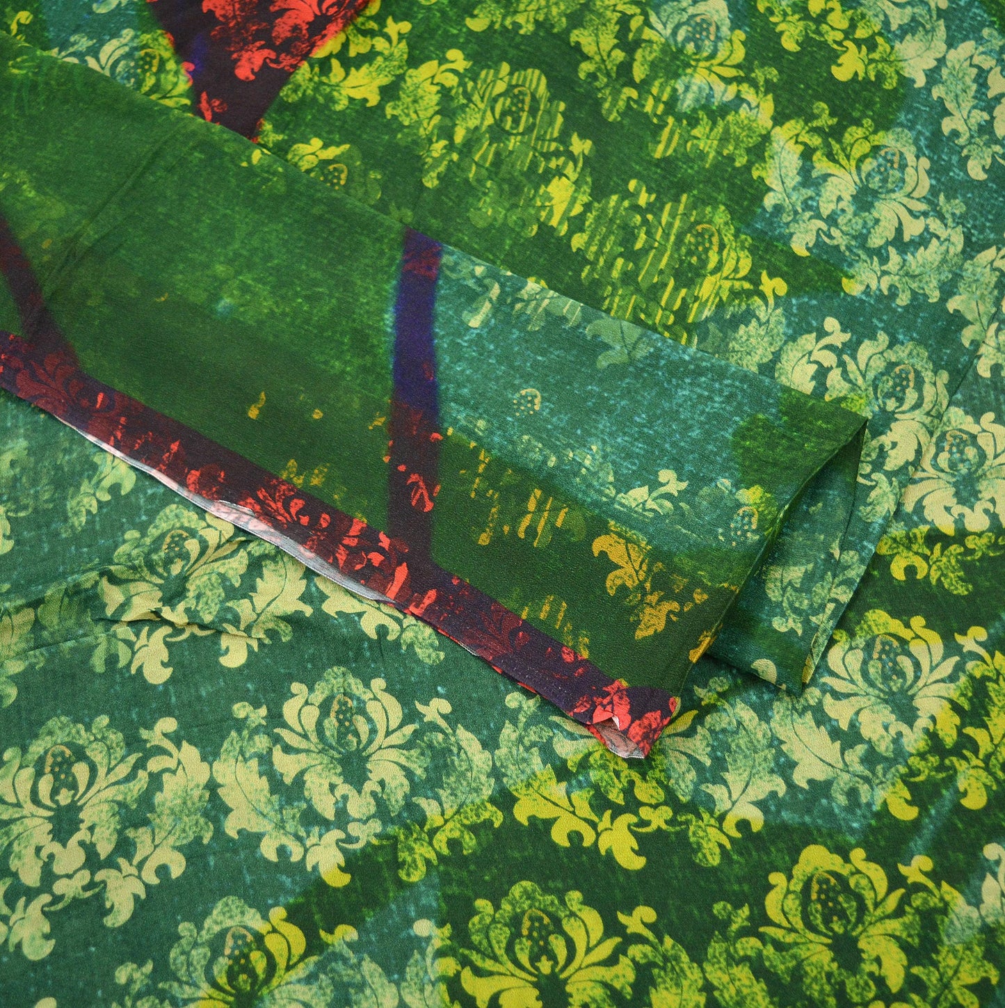 Vintage Sari Green Blend Georgette Digital Printed Sarees Sewing 5yd Soft Craft Fabric Floral Crafting Dress Making Quilting Crafting Used