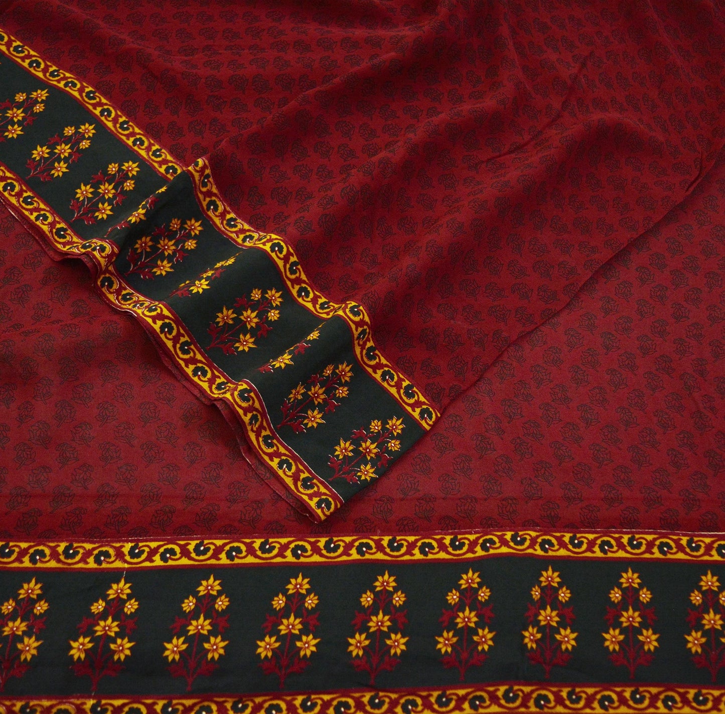 Indian Black & Red Vintage Dupatta Pure Georgette Silk Long Stole Printed Indian Scarves Veil Wrap Soft Floral