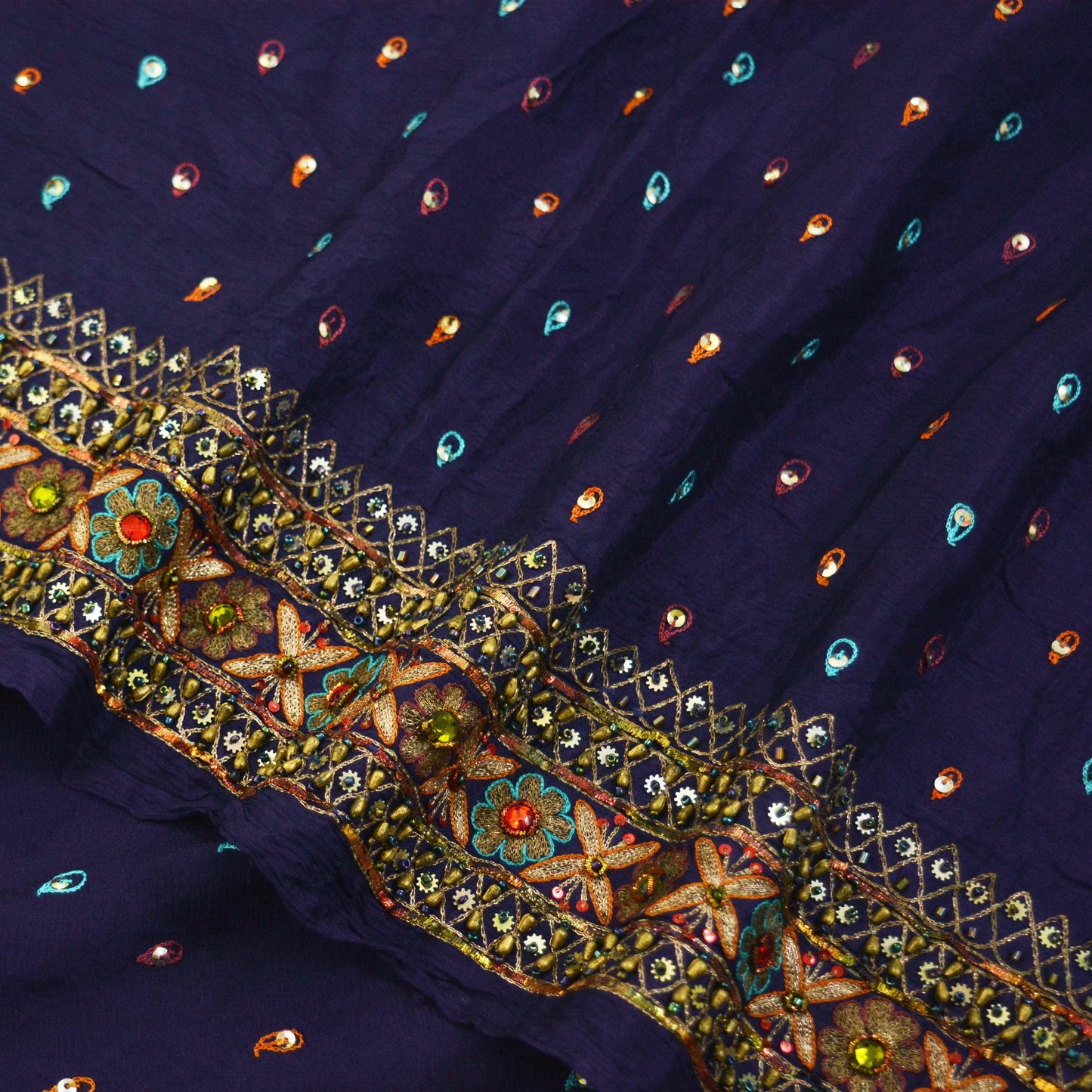 Indian Women Vintage Heavy Blue Dupatta Pure silk Long Stole Hand Embroidered Hijab Scarves Veil Wrap Zari
