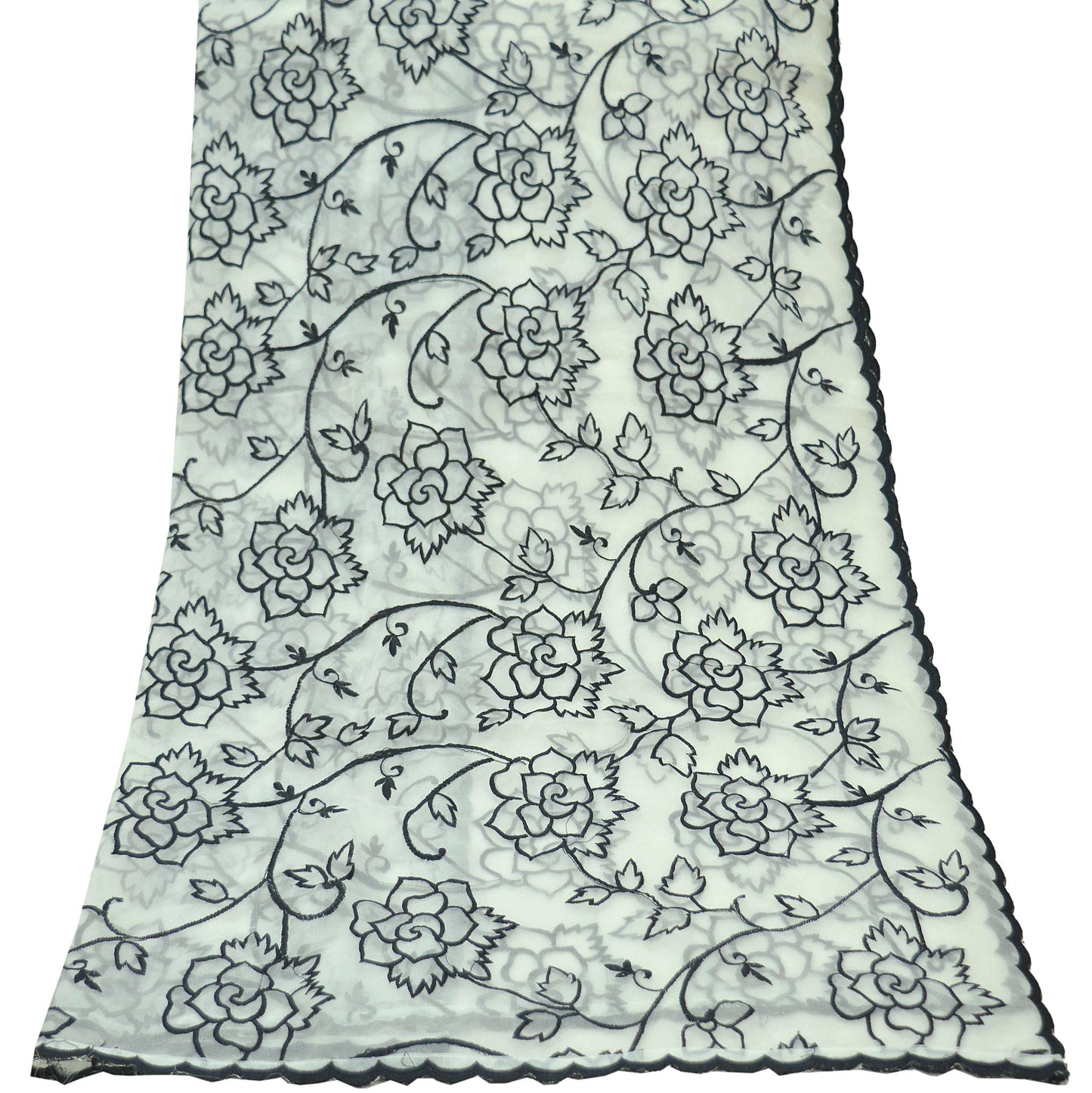 Indian Vintage White Dupatta Organza Long Stole Embroidered Scarves Veil Soft Floral Design Wrap Boho Party wear