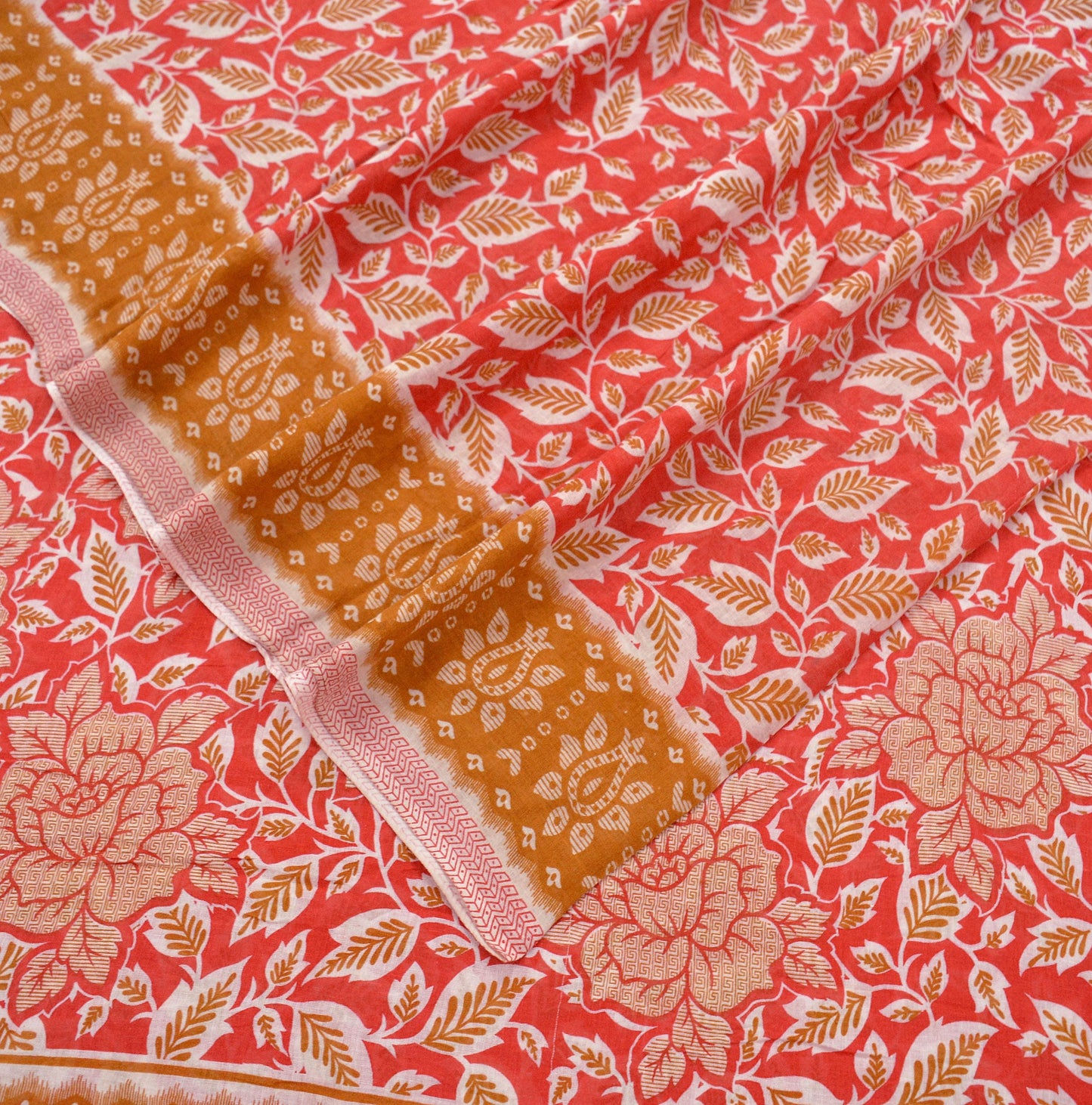 Indian Vintage Sari Pink Printed Blend Cotton Sarees Craft Fabric 5Yd Soft Sewing Sarong Wrap Boho Floral Upcycle Quilting Crafting Used