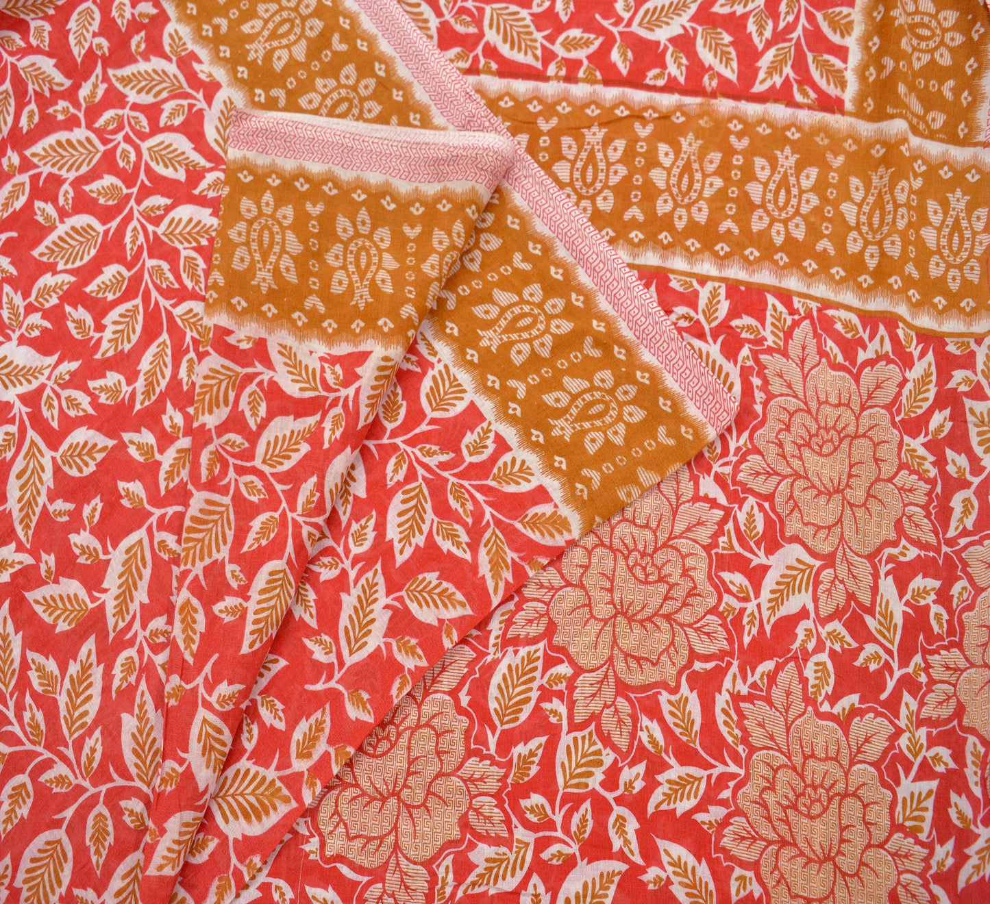 Indian Vintage Sari Pink Printed Blend Cotton Sarees Craft Fabric 5Yd Soft Sewing Sarong Wrap Boho Floral Upcycle Quilting Crafting Used