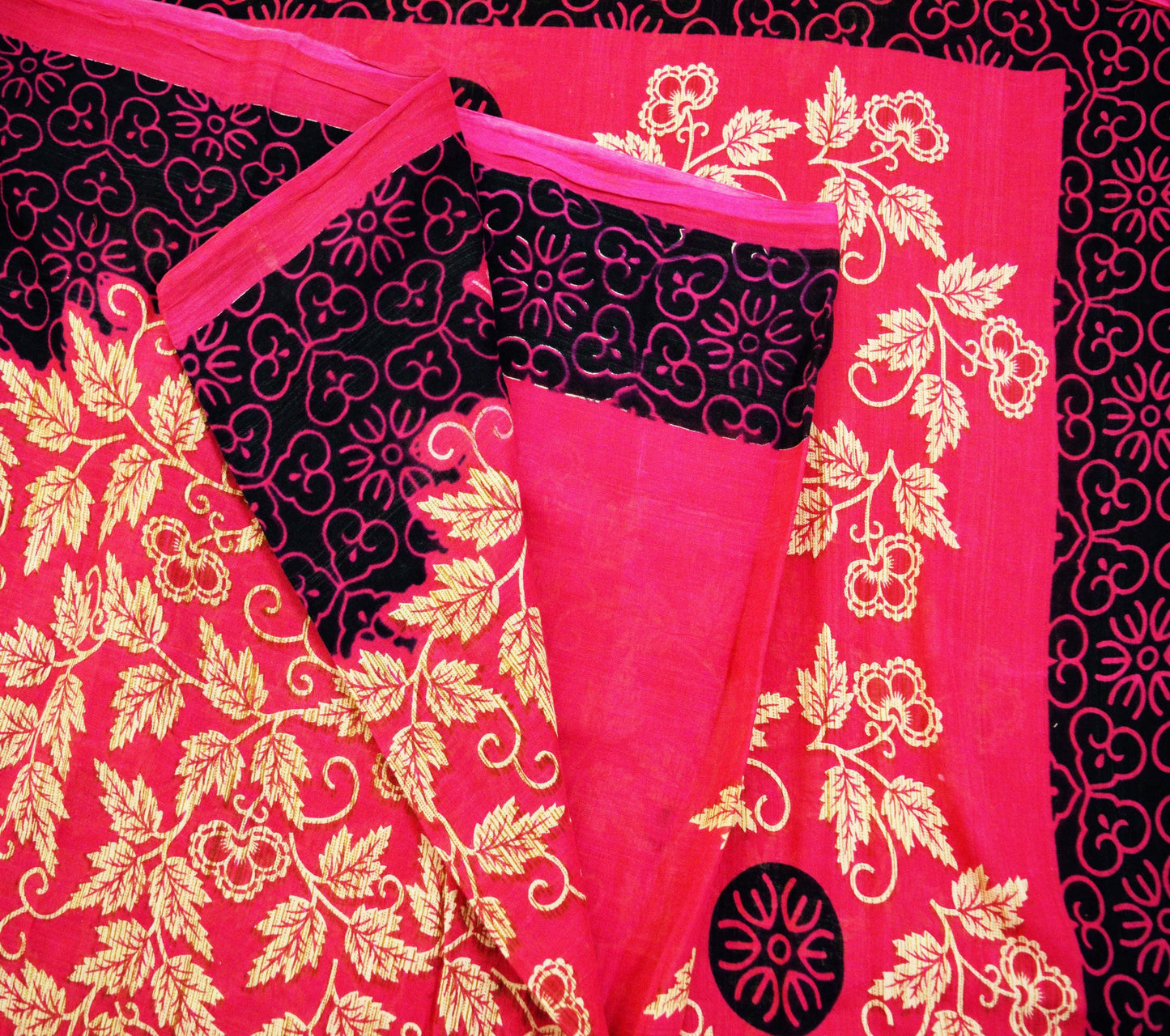Indian Vintage Sari Ivory & Pink Printed Blend Cotton Saree Craft Soft Fabric 5Yard Sewing Sarong Wrap Boho Floral