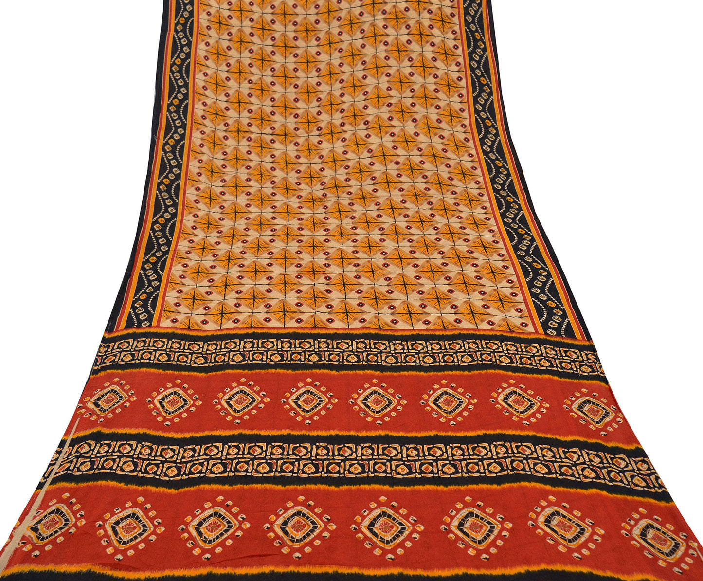 Indian Vintage Sari Red & Beige Printed Saree 100% Pure Cotton Craft Fabric 5Yd Soft Sewing Sarong Wrap Floral Upcycle Crafting Quilting