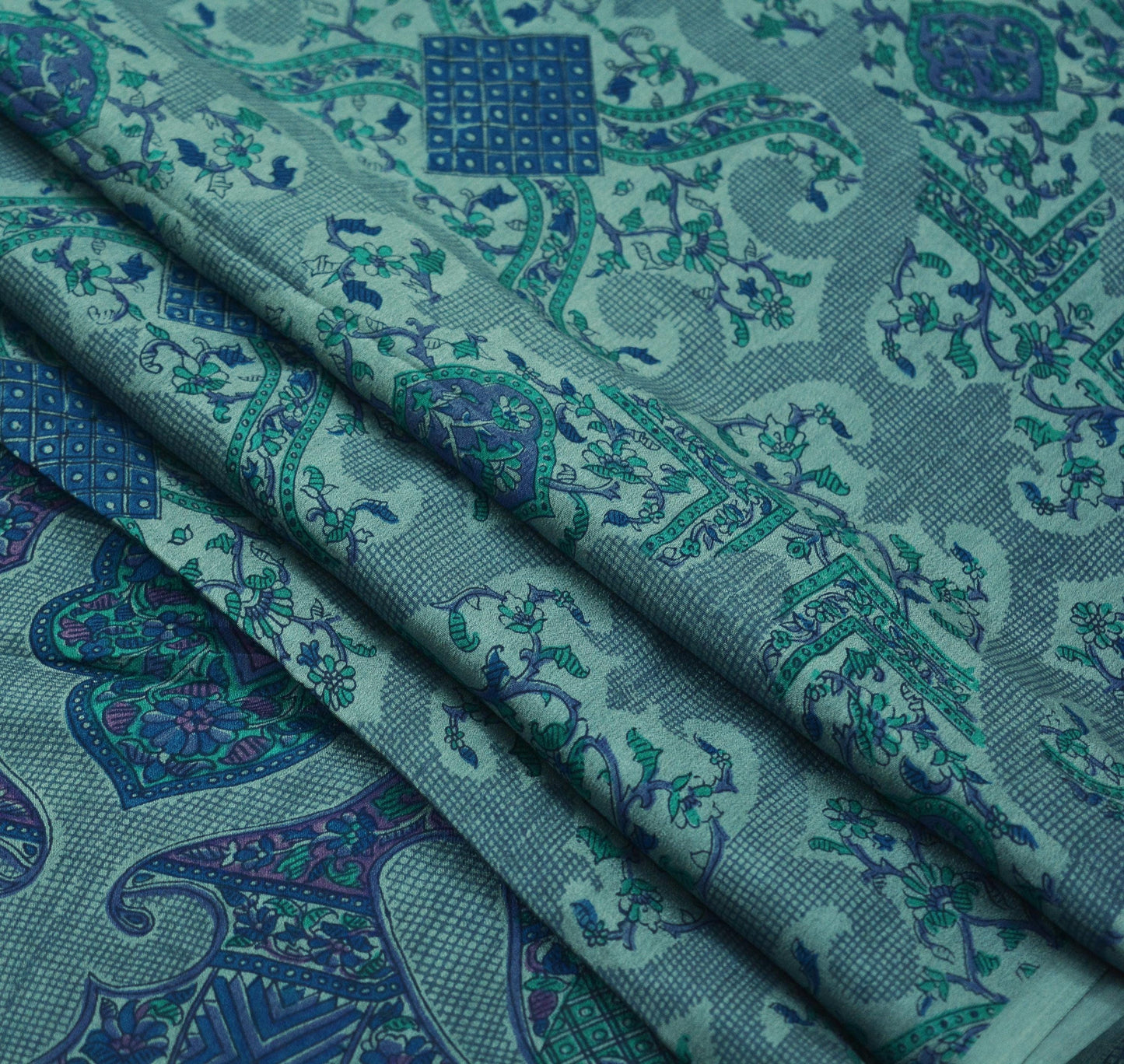 Indian Vintage Sari Gray 100% Pure Silk Printed Sarees Craft Fabric 6yd Sewing Soft Floral Dress Making Upcycle Quilting Crafting Wrap Used