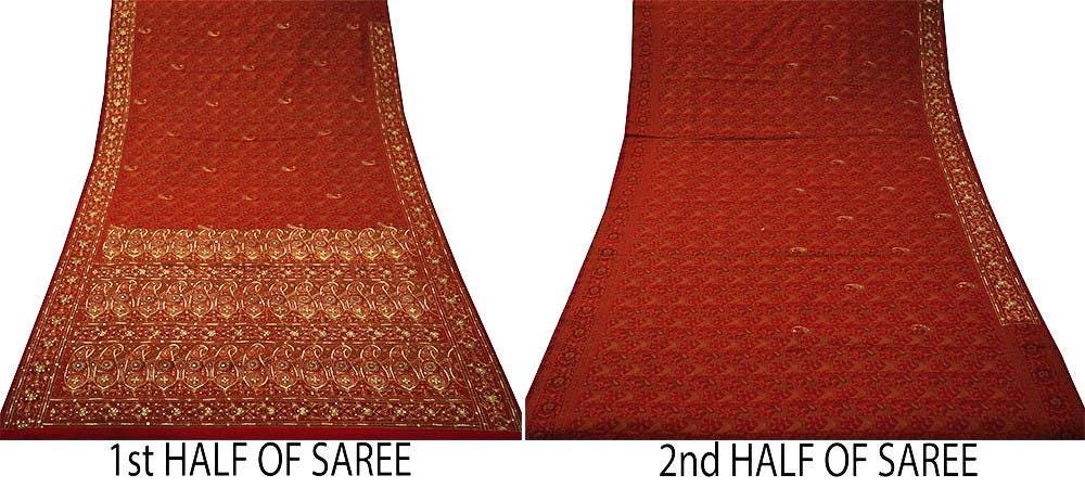 Indian Vintage Maroon Saree Organza hand Embroidered Sari Craft Fabric 5Yd Sewing Ethnic Zari Dress making Upcycle Crafting Quilting