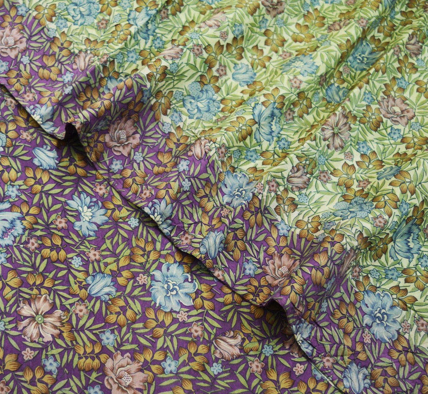 Indian Vintage Sari Purple & Ivory Pure Silk Printed Saree 5yd Sewing Craft Fabric DressMaking Floral Quilting Used