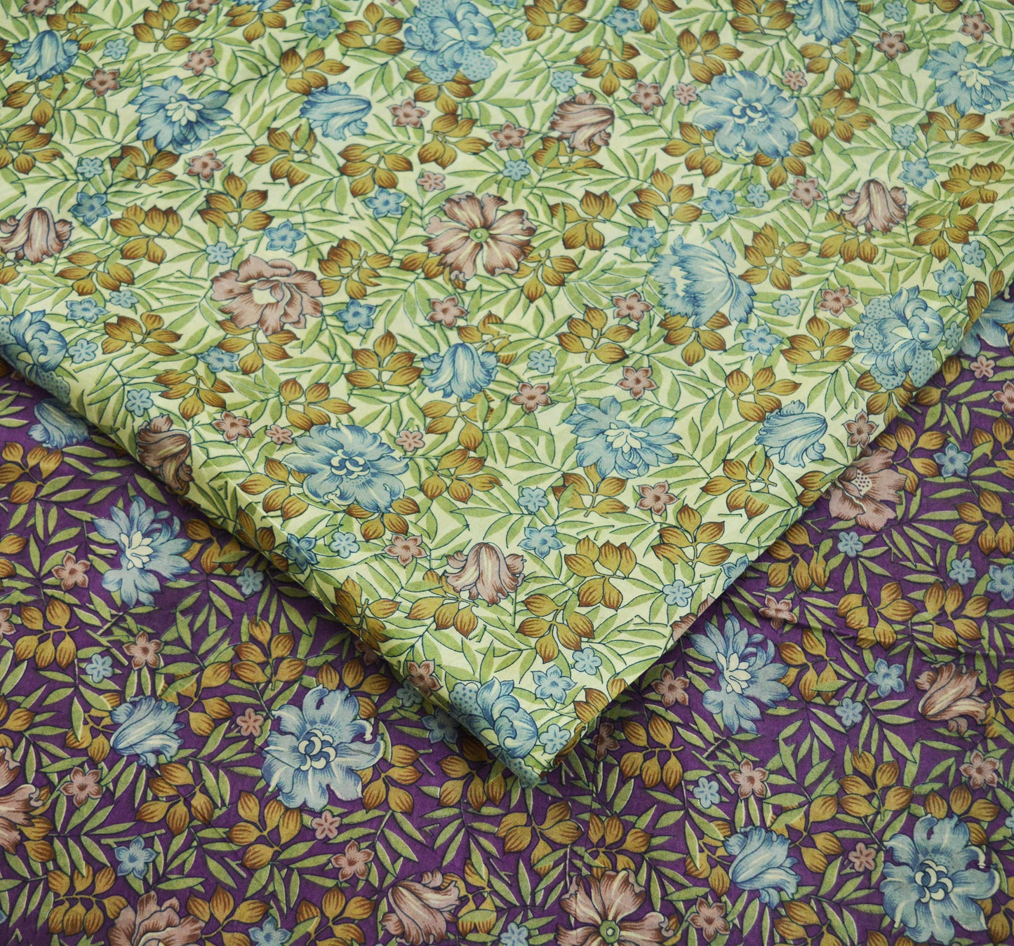 Indian Vintage Sari Purple & Ivory Pure Silk Printed Saree 5yd Sewing Craft Fabric DressMaking Floral Quilting Used