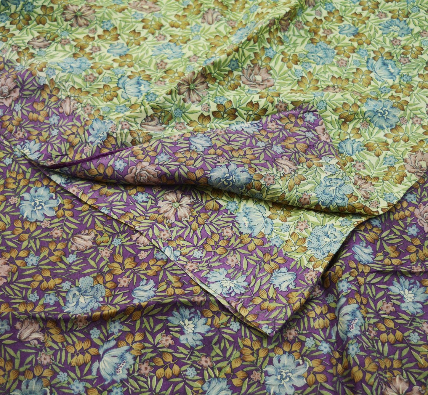 Indian Vintage Sari Purple & Ivory Pure Silk Printed Saree 5yd Sewing Craft Fabric DressMaking Floral Quilting Used