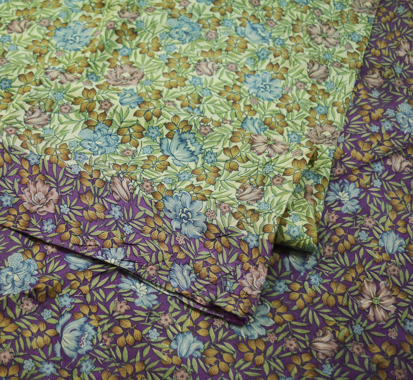Indian Vintage Sari Purple & Ivory Pure Silk Printed Saree 5yd Sewing Craft Fabric DressMaking Floral Quilting Used