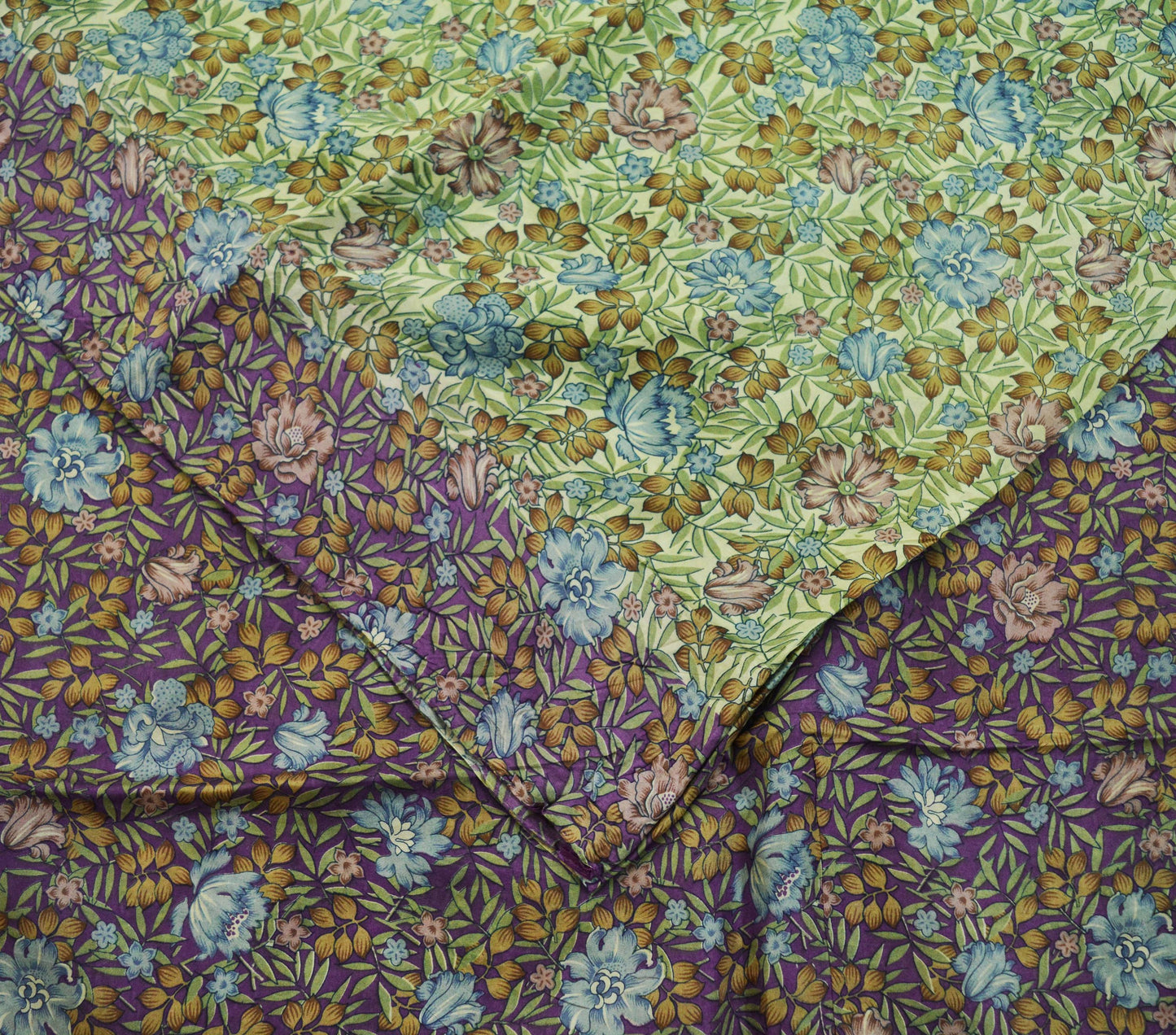 Indian Vintage Sari Purple & Ivory Pure Silk Printed Saree 5yd Sewing Craft Fabric DressMaking Floral Quilting Used