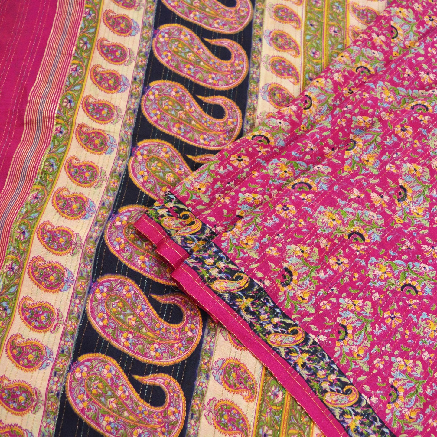 Indian Vintage Sari Pink 100% Pure Silk Sarees Printed 5yd Sewing Craft Fabric DressMaking Soft Paisley Zari Quilting Crafting Upcycle Used