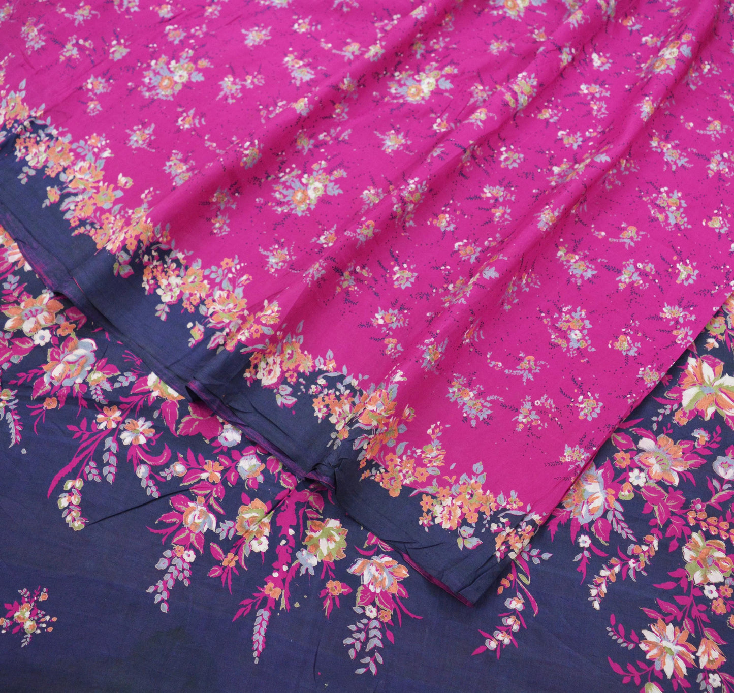 Indian Vintage Sari Purple & Blue Pure Silk Printed Sarees 6yd Sewing Craft Fabric Dress Making Soft Wrap Boho Upcycle Quilting Crafting