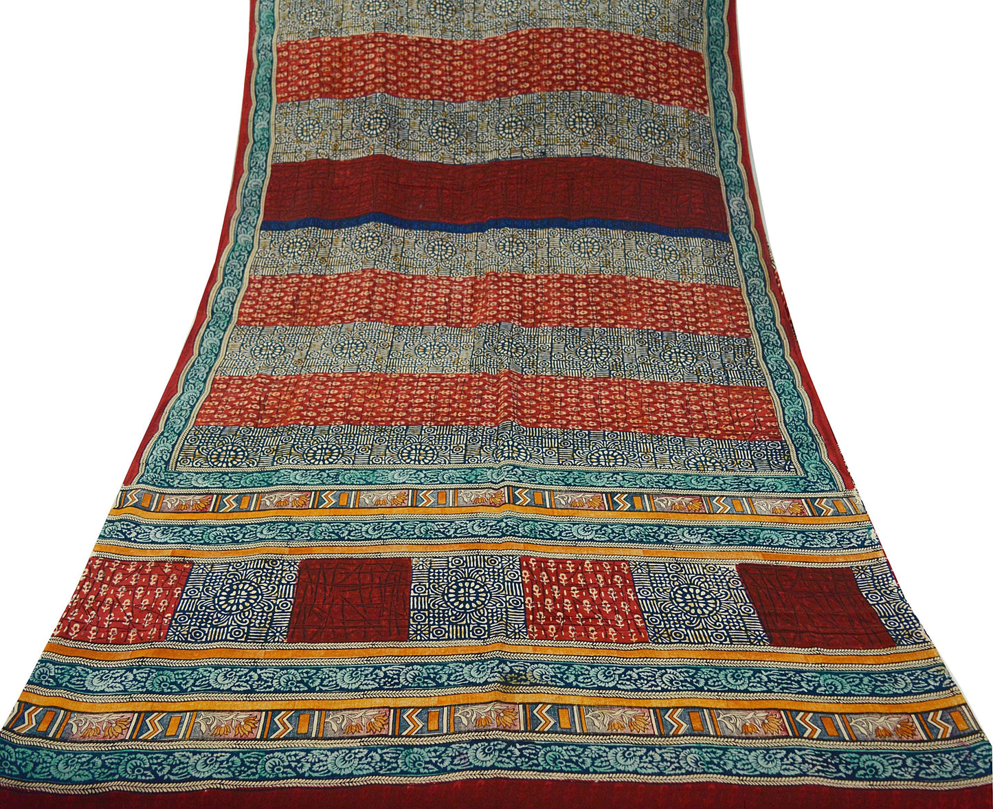Indian Vintage Sari Multi Pure Crepe Silk Block Printed Saree 5yard Sewing Floral Soft Craft Fabric Wrap