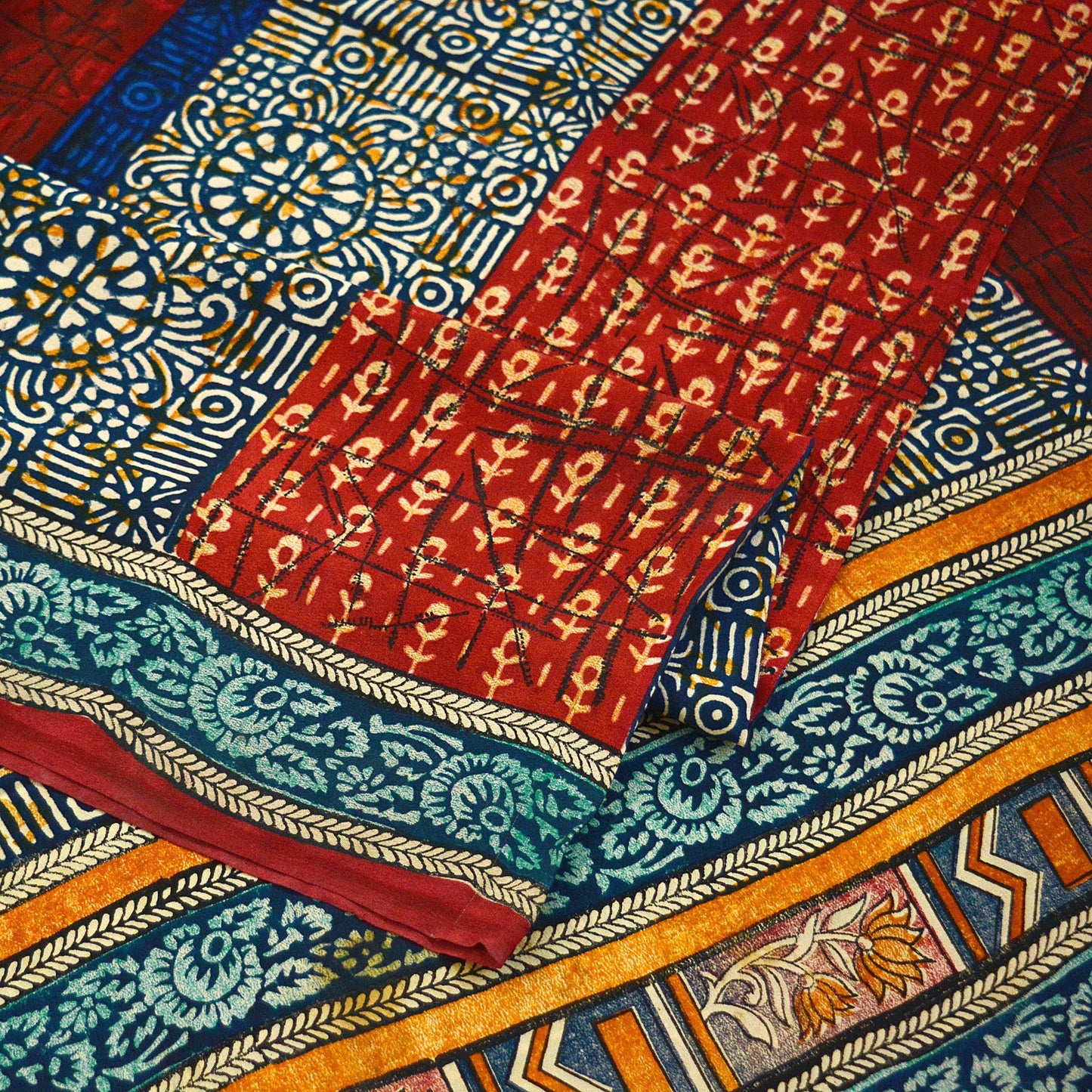 Indian Vintage Sari Multi Pure Crepe Silk Block Printed Saree 5yard Sewing Floral Soft Craft Fabric Wrap