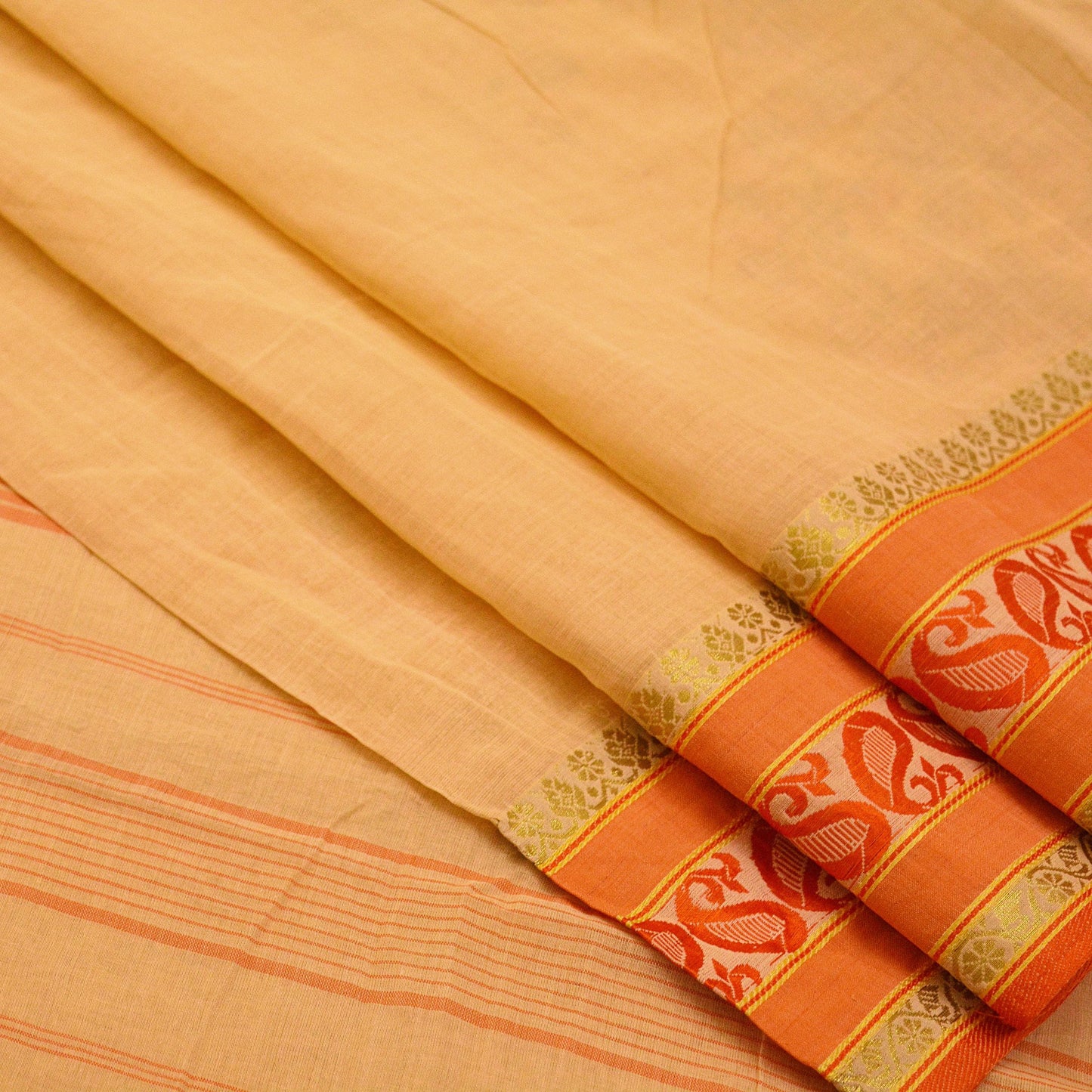 Indian Vintage Sari Peach Pure Cotton Hand Embroidered Saree Kantha Fabric 6yard Sewing Floral Soft Zari