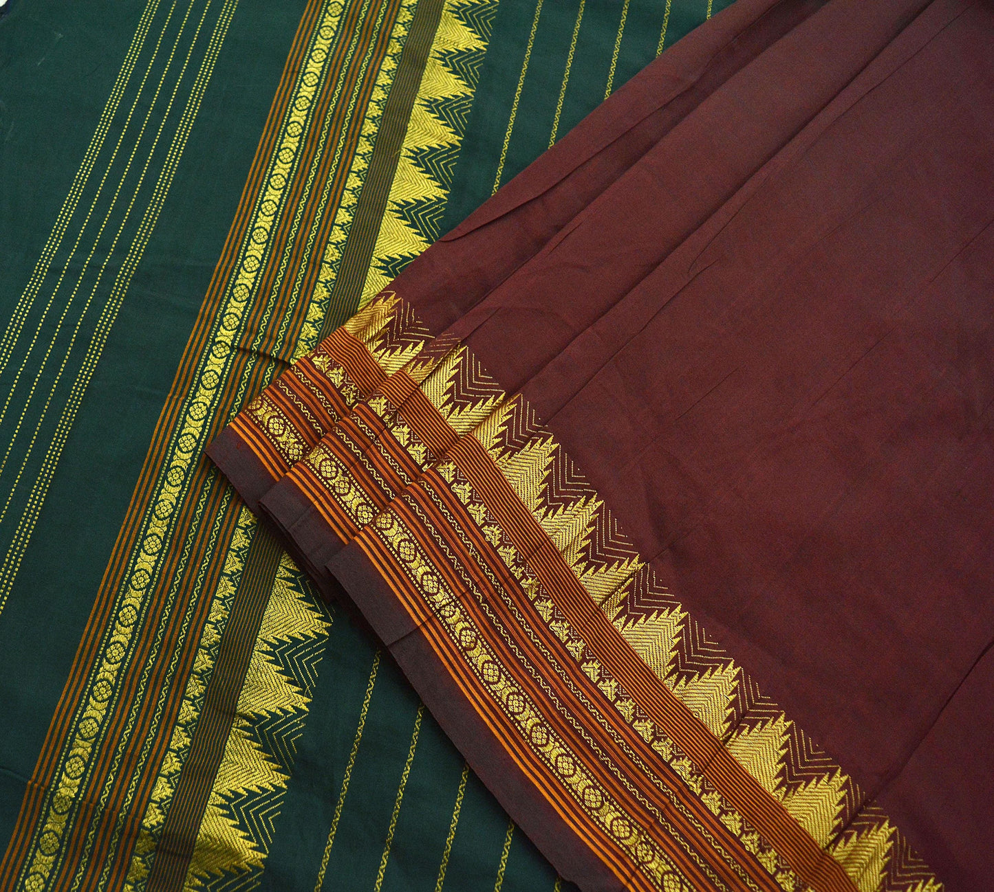 Vintage Sari Maroon & Green Pure Cotton Hand Woven Sarees Craft Fabric Zari 5Yd Sewing Soft Crafting Dress making Upcycle Quilting Zigzag