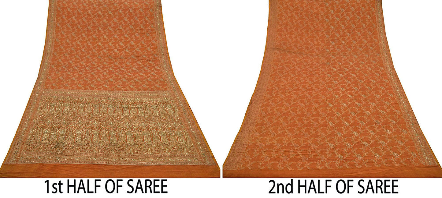Indian Vintage Sari Pure Silk Hand Embroidered Sarees Craft Fabric 5Yd Sewing Soft Zardozi/Dabka,Zari Quilting Crafting Dress making Upcycle